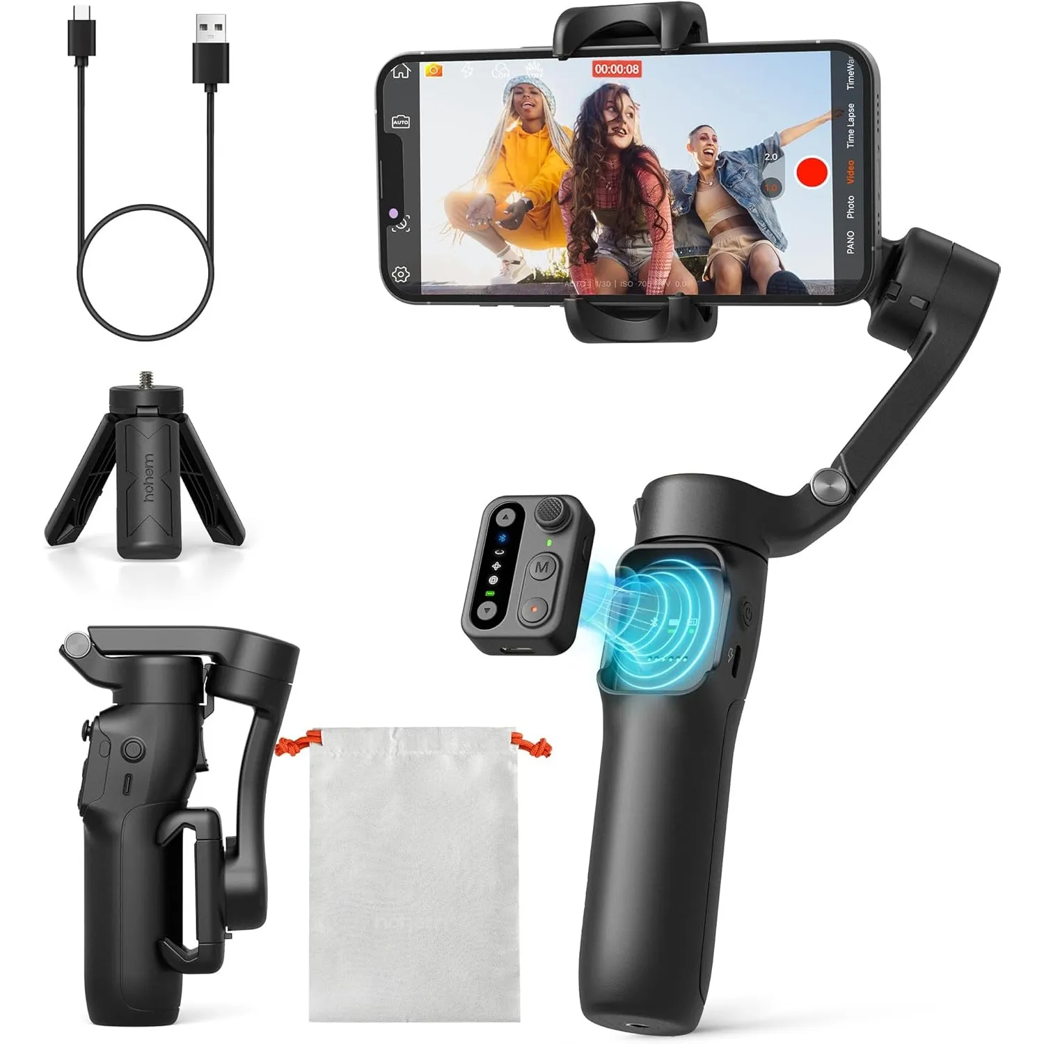 hohem iSteady X3 SE Gimbal Smartphone, 3-Achsen Gimbal Stabilisator, leichtes & faltbares Design mit abnehmbarem Fernbe…