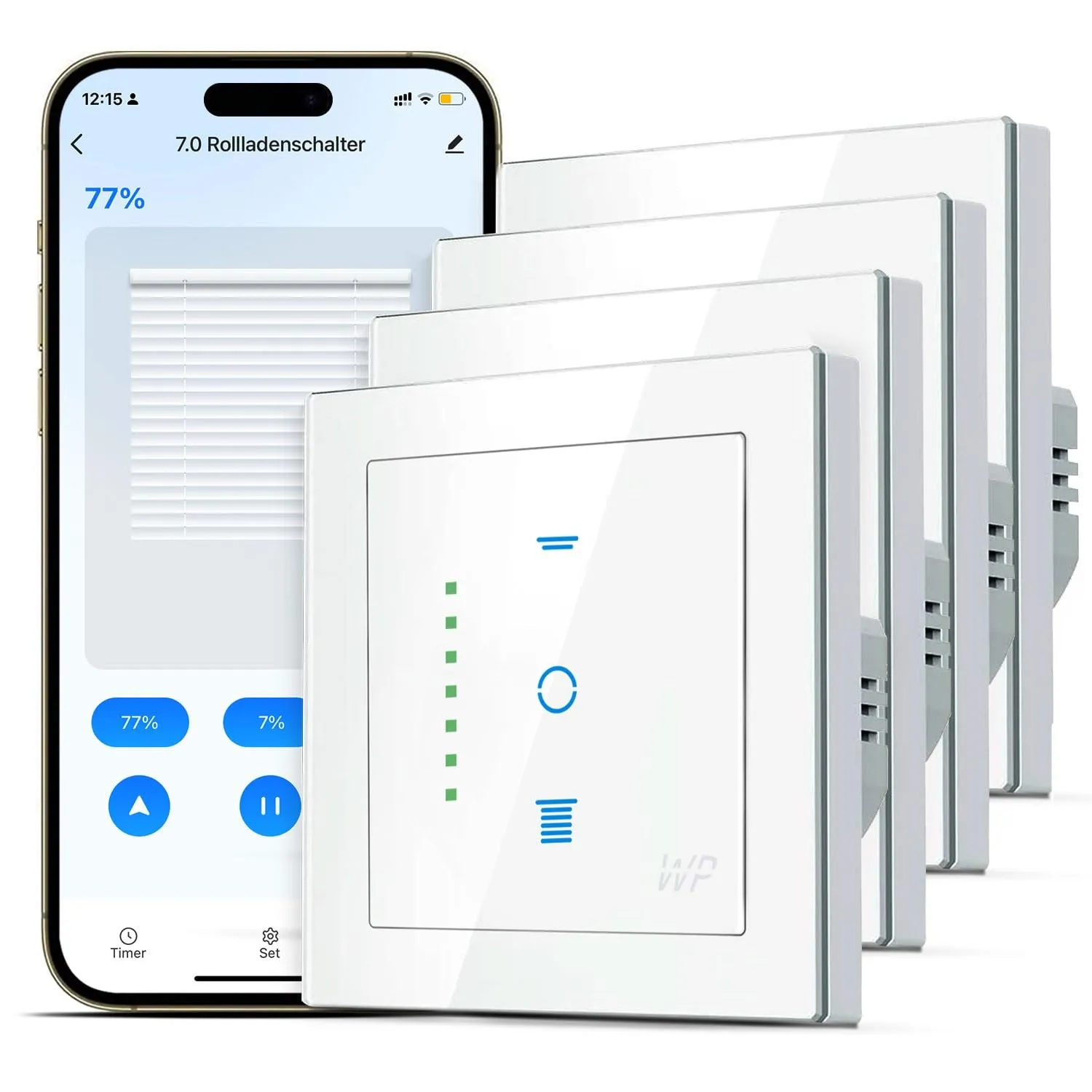 SMARTERCURRY Wlan Rolladenschalter Smart [7 Pro] Unterputz 80*80mm 4 Stücke | Kompatibel mit [7 Pro] Lichtsensor,Für St…