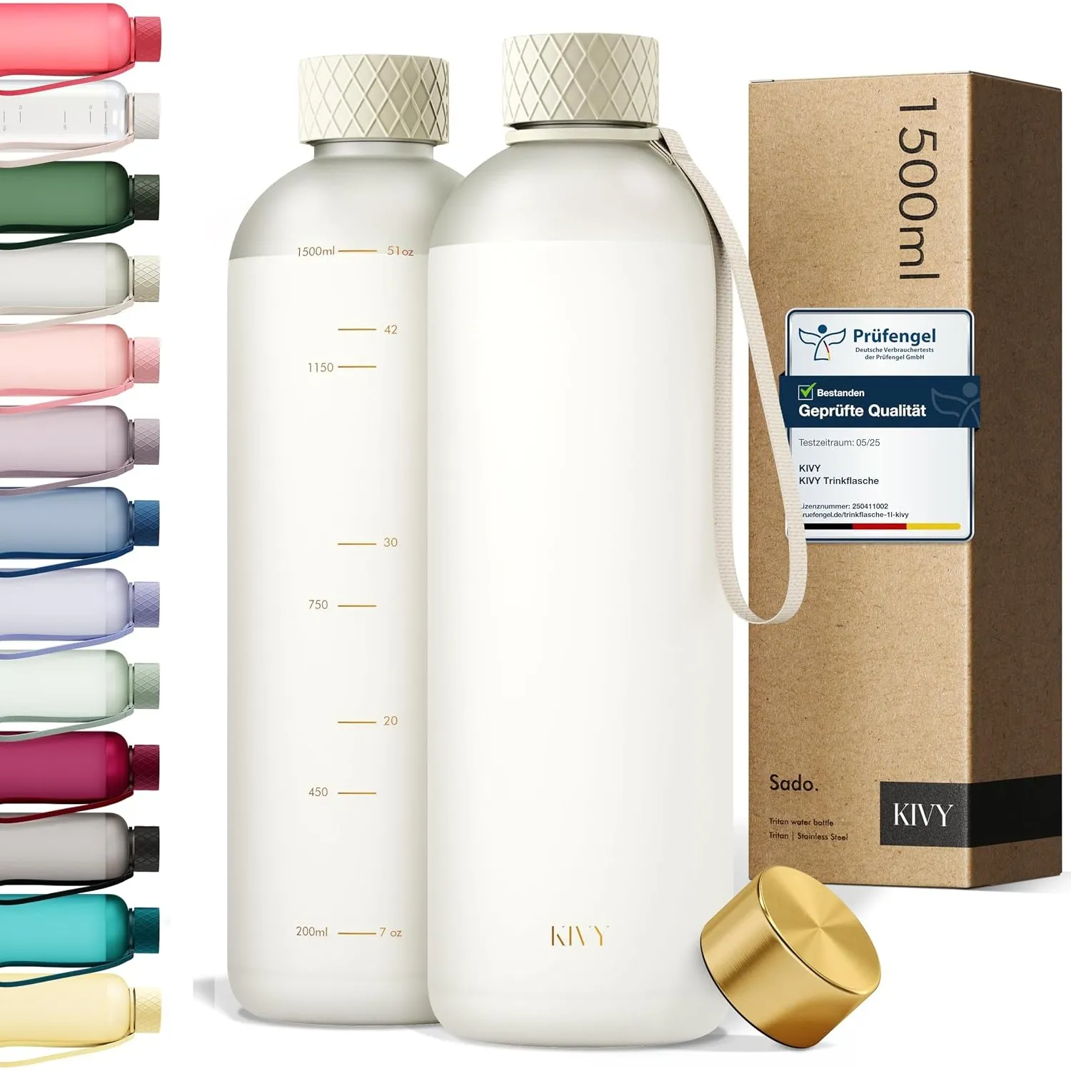 KIVY Trinkflasche 1,5l aus Tritan - Kohlensäure geeignet & Auslaufsicher