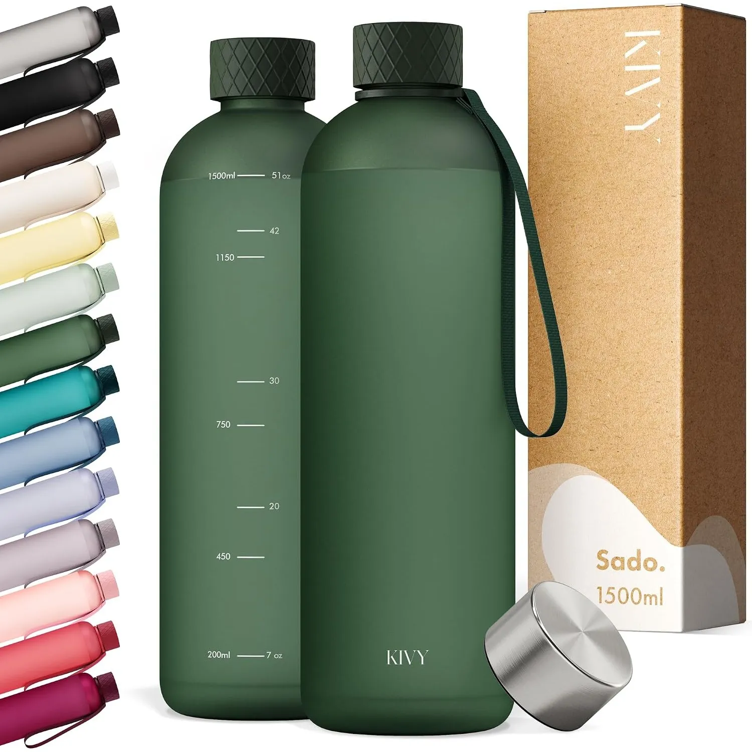 KIVY Trinkflasche 1,5l aus Tritan - Kohlensäure geeignet & Auslaufsicher