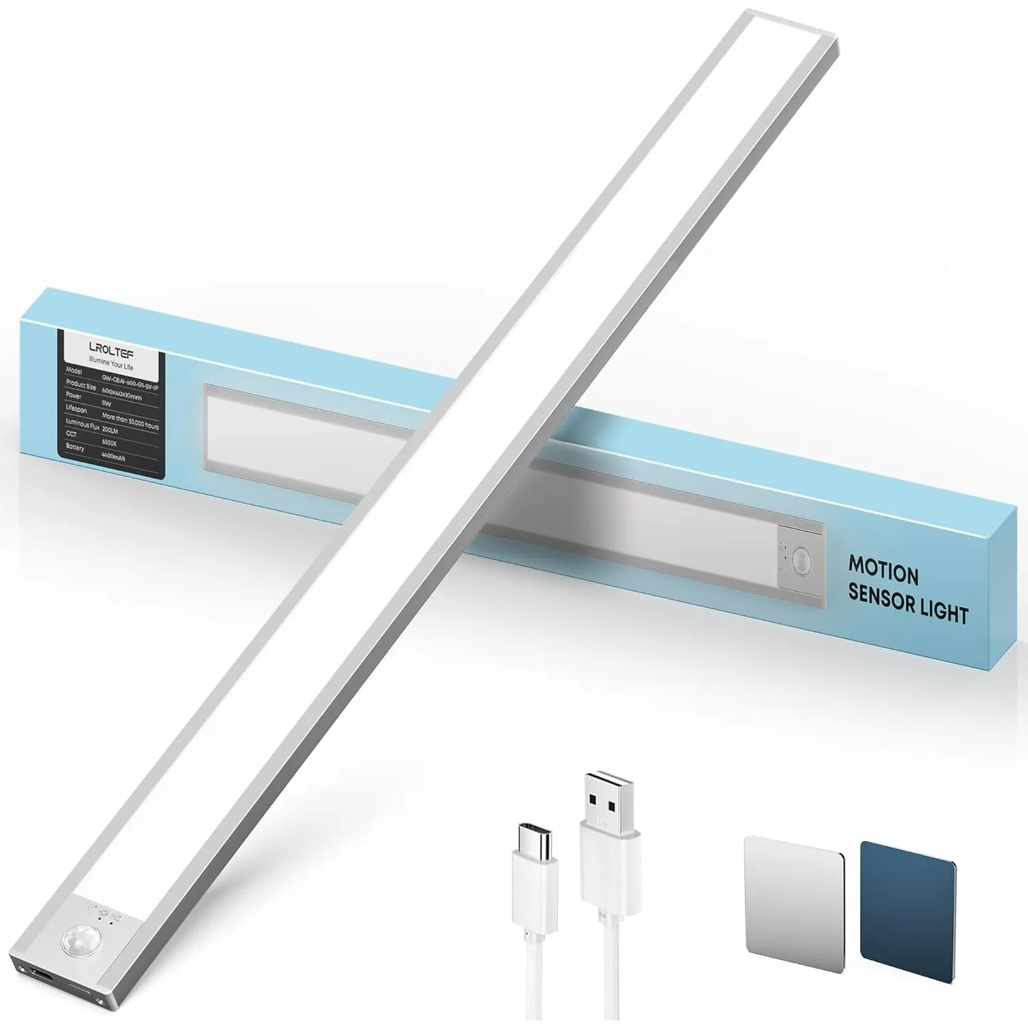 LROLTEF Schrankbeleuchtung Küche Led Lampe mit Bewegungsmelder 6500K 60cm | 4400mAh Unterbauleuchte Schranklicht mit Mo…