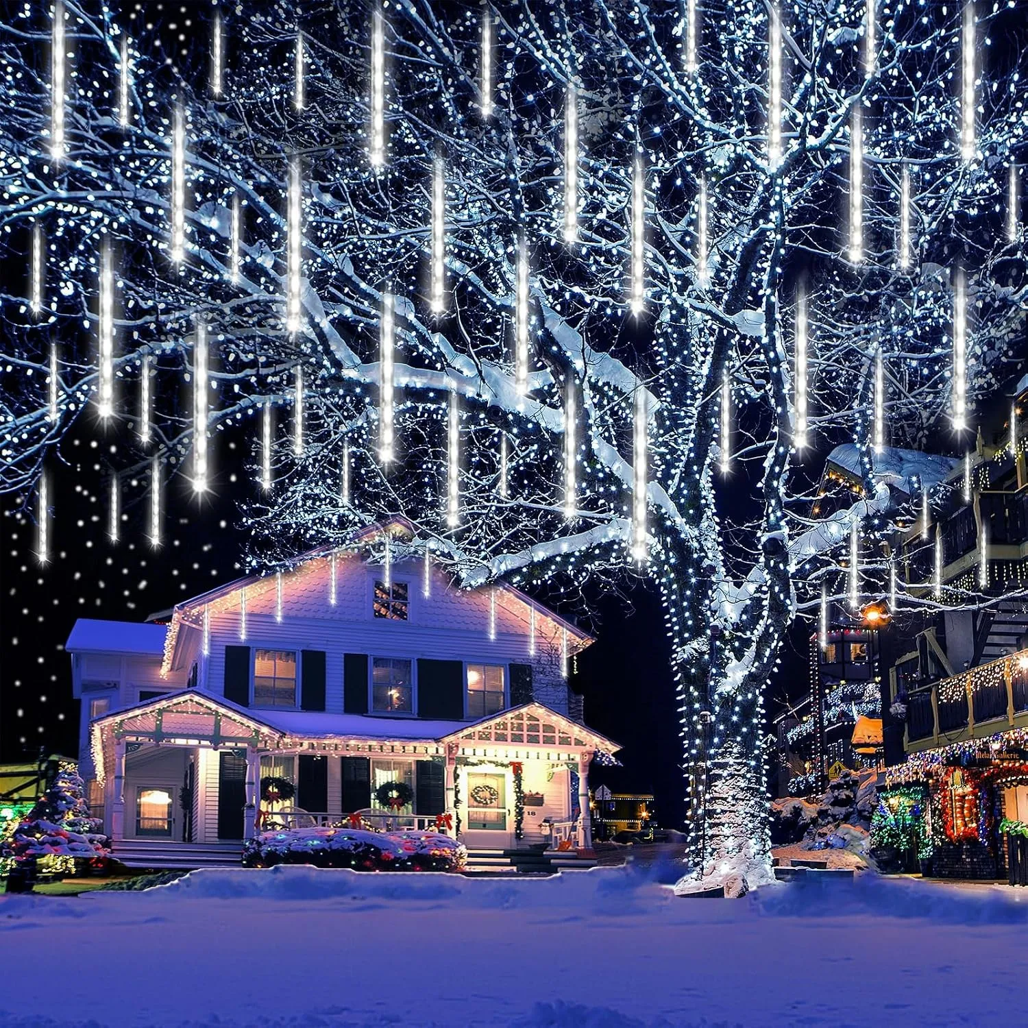 Kwaiffeo Weihnachtsbeleuchtung Außen, 20 Röhren Meteorschauer Lichterkette, Wasserdichte Fallende Regen Lichter für Wei…