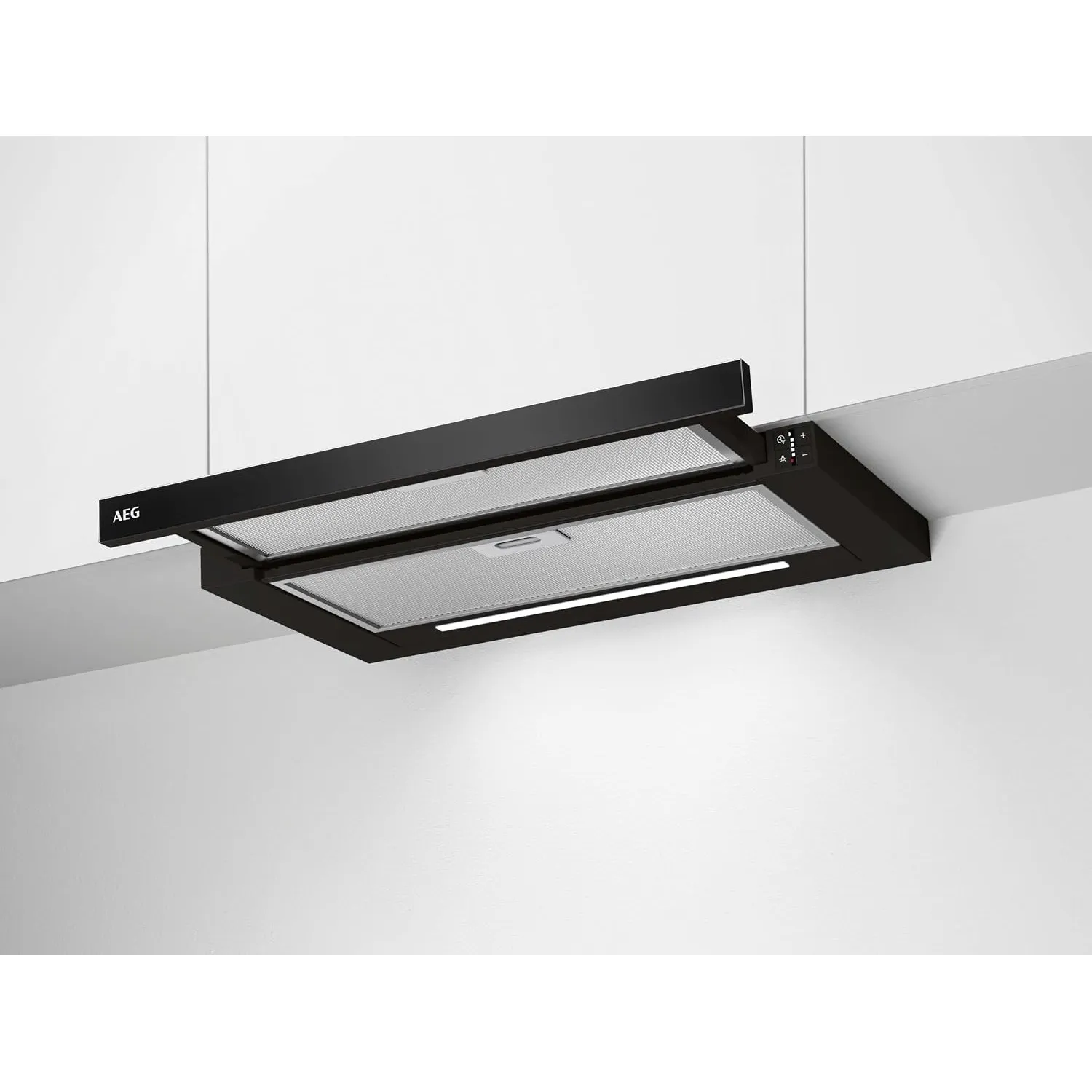 AEG DPE5660B Flachschirm-Dunstabzugshaube – Abluft oder Umluft – max. 600 m³/h im Abluftbetrieb mit max. 68 dB(A) – Ene…