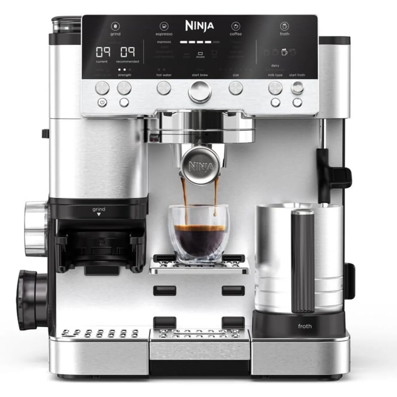Ninja Luxe Premier 3-in-1 Kaffeemaschine mit Mahlwerk, Aufschäumer für Latte, Cappuccino, Cold Brew & Espresso, bis 2 T…