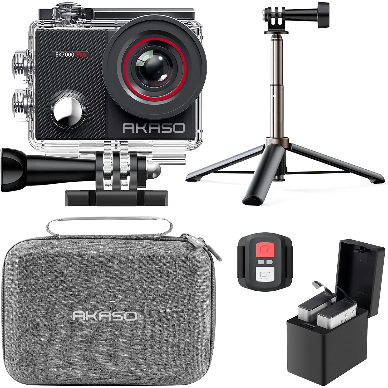 AKASO EK7000 Pro Action Cam 4K30FPS 20MP mit 60cm Stativ Selfie Stick