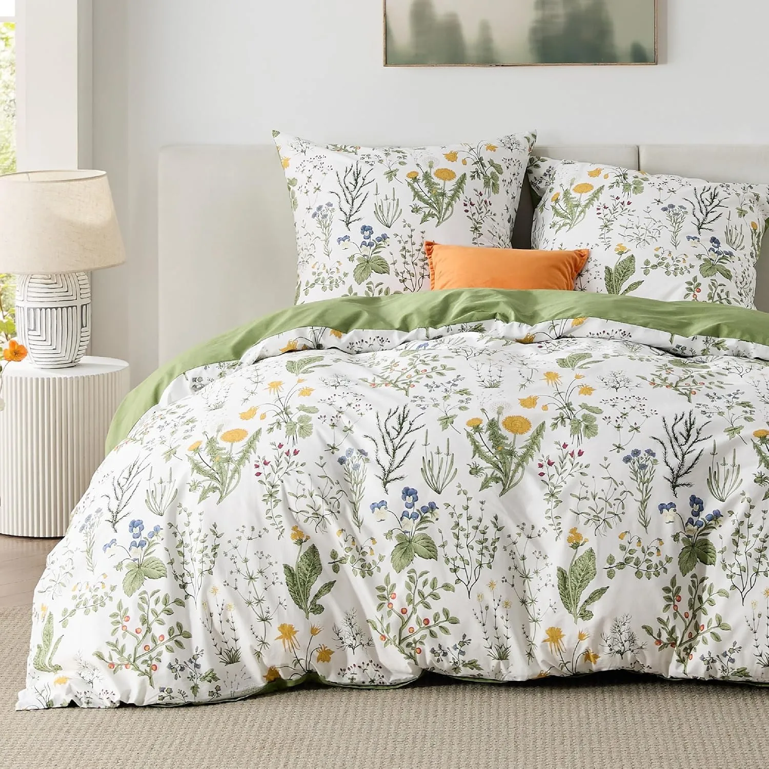 BEDSURE Bettwäsche 155x220 Baumwolle Grün - Bettwäsche-Sets 155 x 220 cm Bettbezug 3teilig mit 2 Kissenbezüge 80x80 cm,…