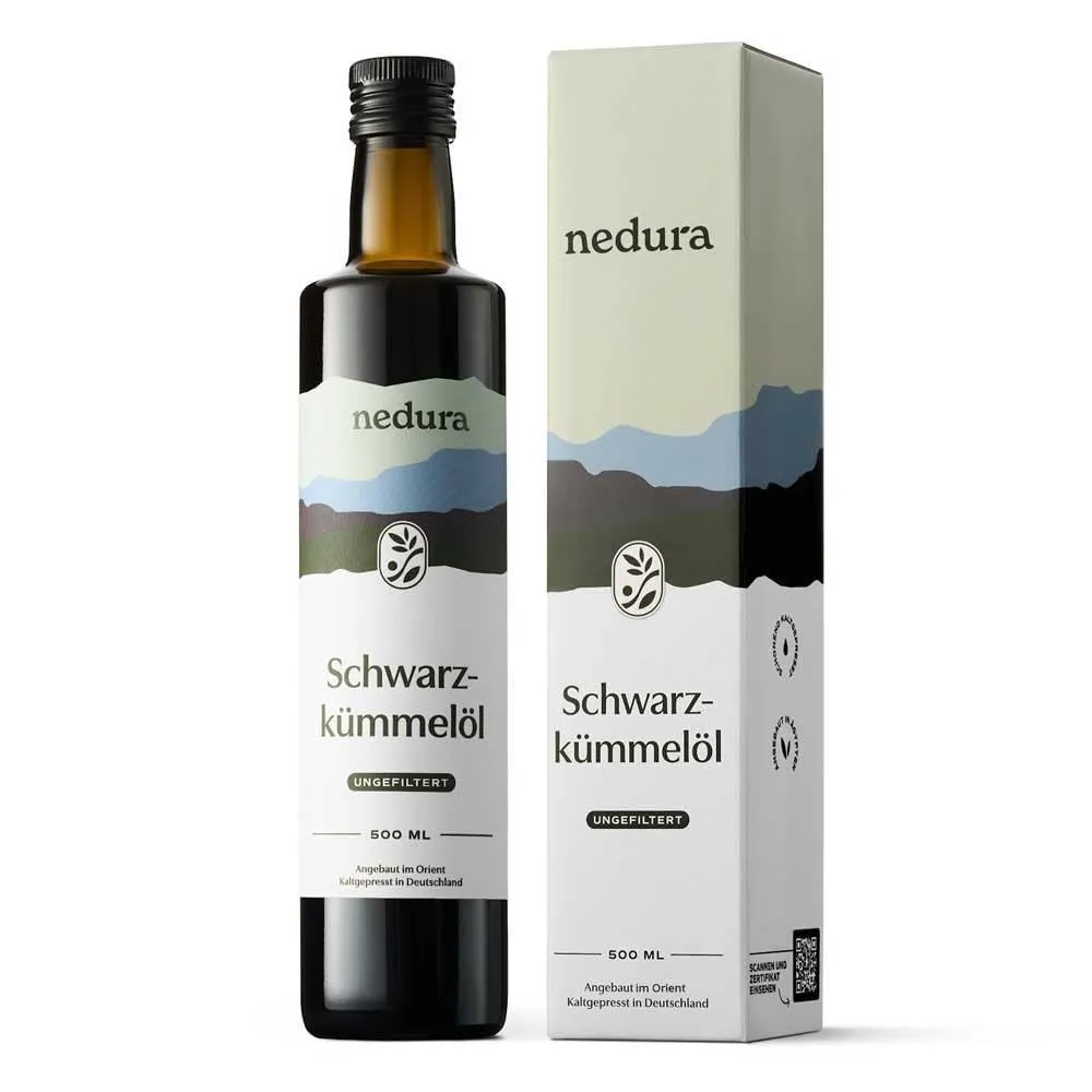 nedura® Schwarzkümmelöl kaltgepresst (ungefiltert) 500ml – mit hohem Thymochinongehalt - 100% naturrein, zertifiziert -…