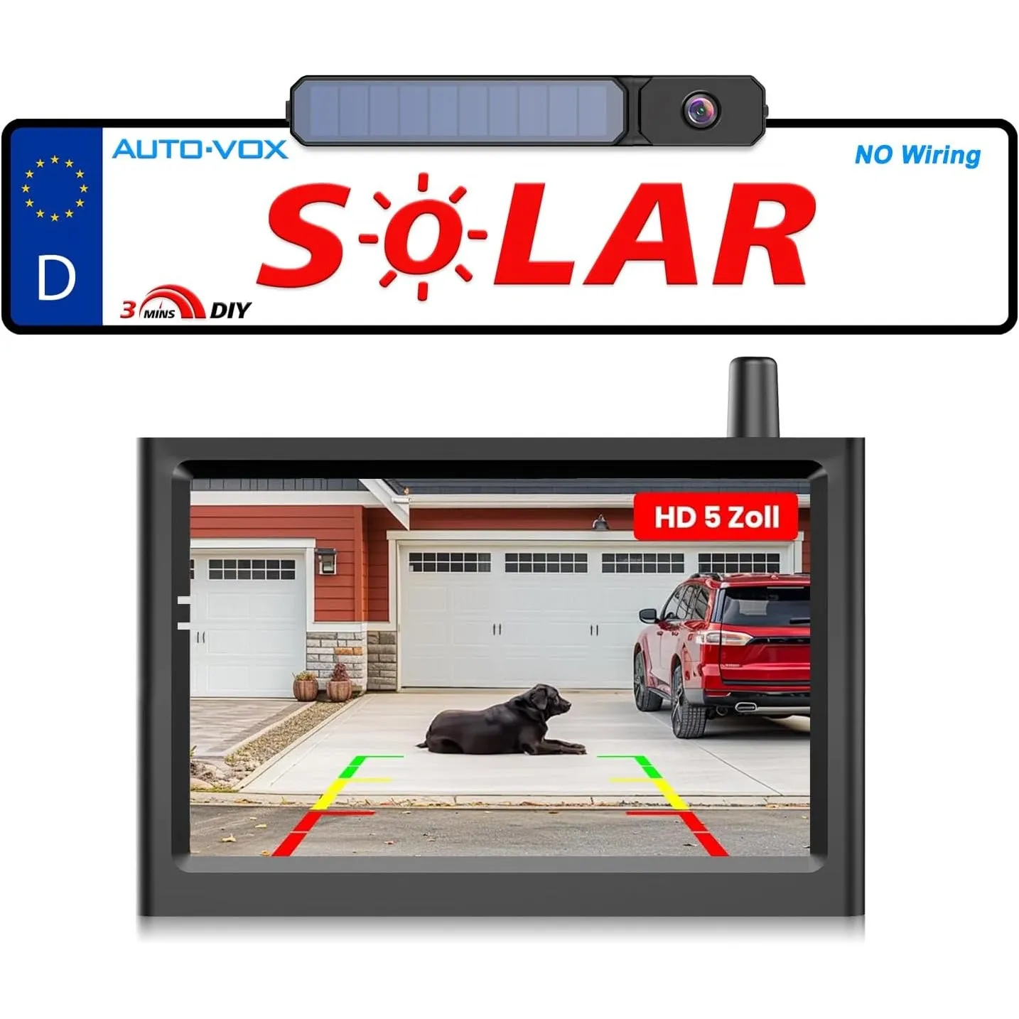AUTO-VOX Solar Rückfahrkamera Kabellos 3 Mins DIY Installation HD