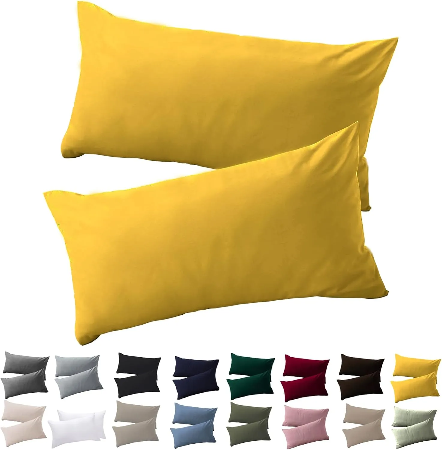 Soifox Cushion Cover 40 x 80 cm, Set of 2 - Pillowcase 40 x 80 cm, Yellow, 100% Microfibre, Non-Iron and Wrinkle Free w…