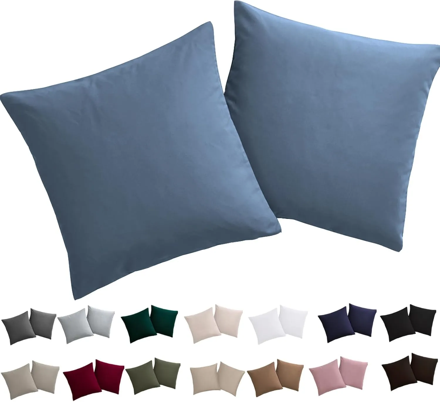Soifox Kissenbezug 80x80 2er Set - Kopfkissenbezug 80 x 80 Hellblau 100% Mikrofaser bügelfrei & knitterfrei mit Reißver…