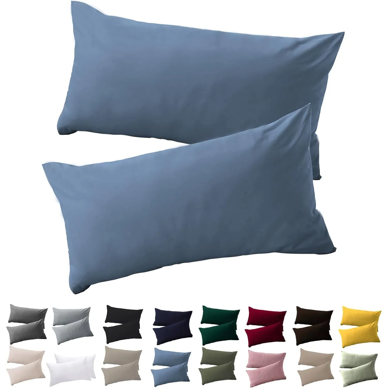 Soifox Kissenbezug 40 x 80 2er Set - Kopfkissenbezug 40x80 Hellblau 100% Mikrofaser bügelfrei & knitterfrei mit Reißver…