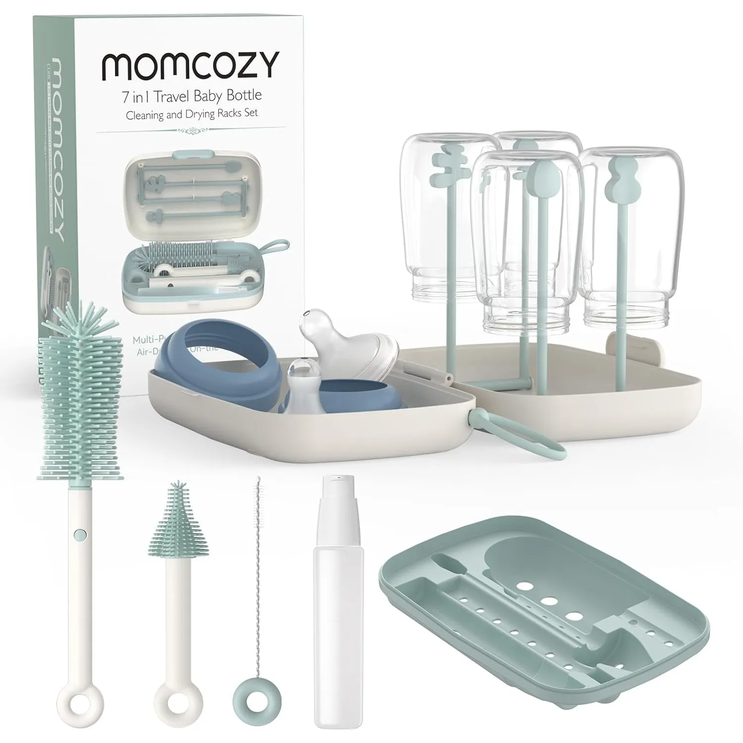 Momcozy Flaschenbürsten-Set - Babyflaschen-Reinigungsset mit Silikonbürste, Nippelbürste, Strohhalmbürste, Seifenspende…