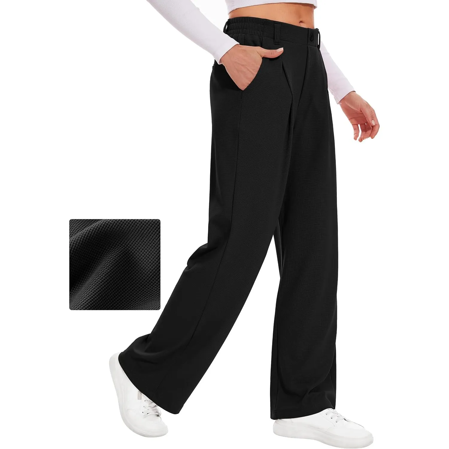Desol Hosen Damen Waffel Palazzo Hose Elegant Stoffhose Anzughose Damen Weite Sommerhose mit Taschen High Waist Hose Da…
