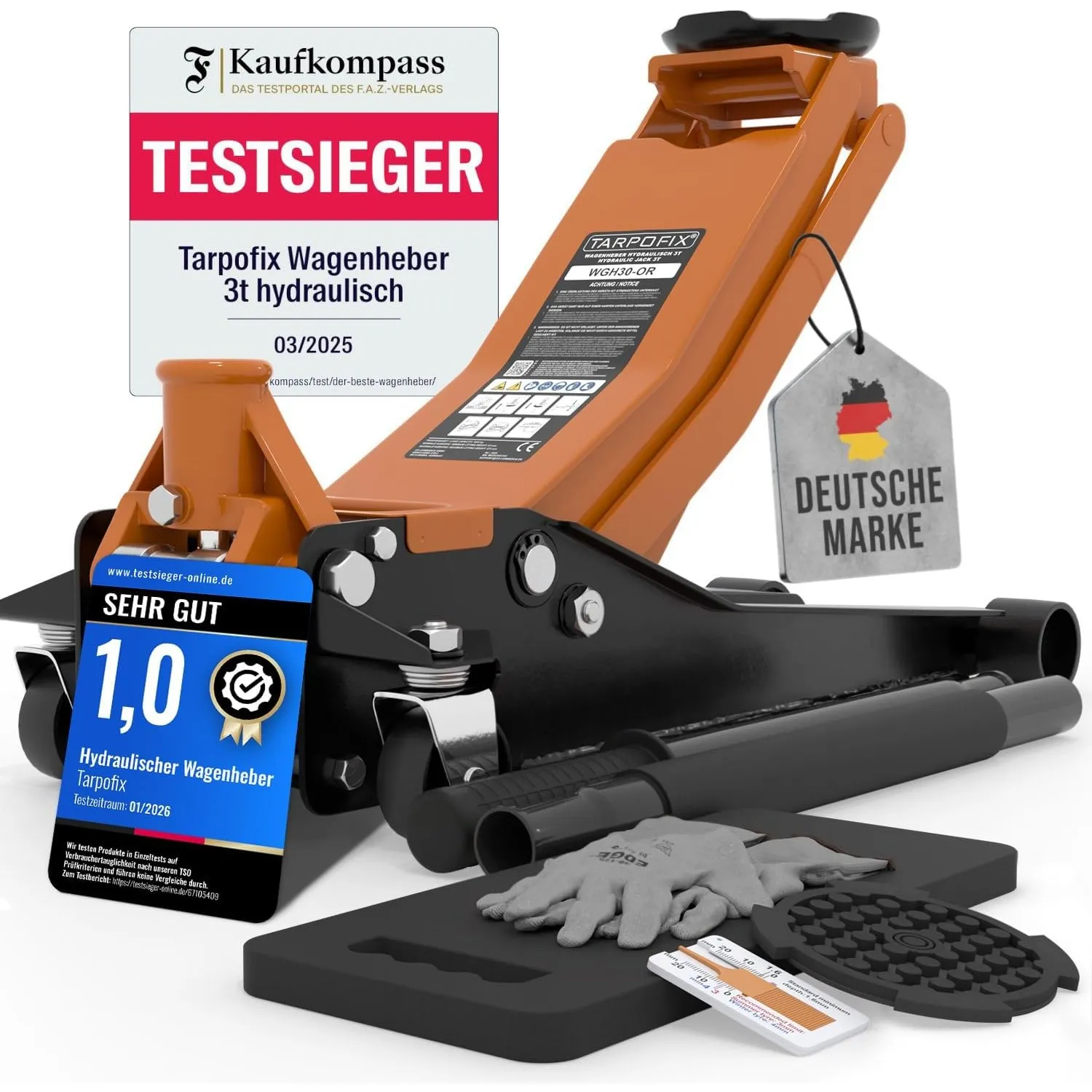 Tarpofix® Wagenheber 3t hydraulisch mit Doppelzylinder [FAZ Testsieger]