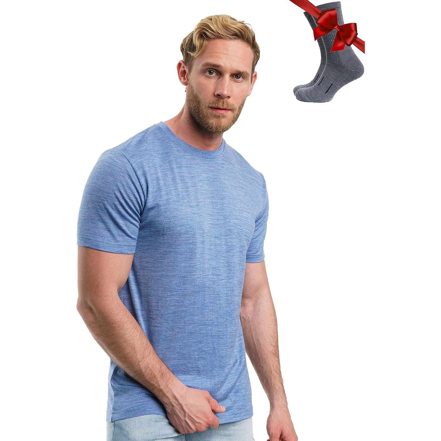 Merino.tech 100% Merino Shirt Herren Kurzarm Wandern + Wanderwollsocken