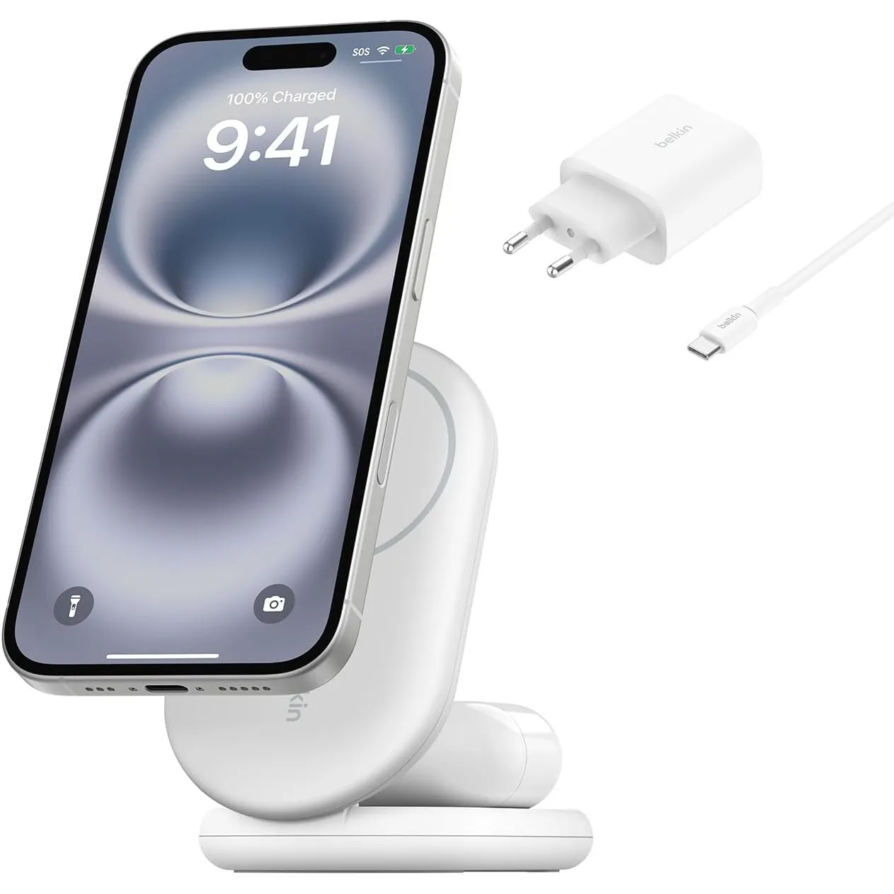 Belkin BoostCharge 2-in-1 magnetisches einklappbares Ladegerät Qi2, MagSafe-kompatibles 15 W, Schnellladegerät für Appl…
