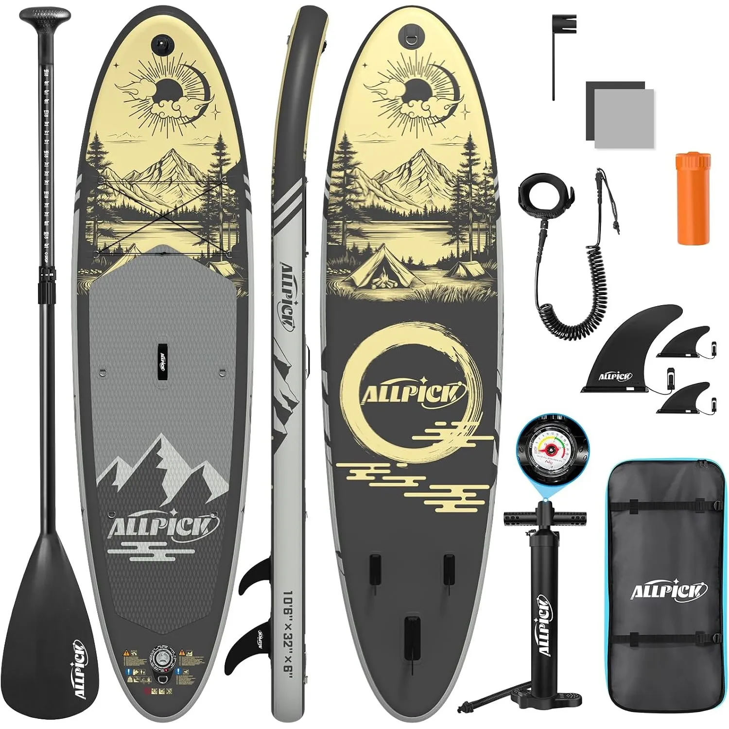ALLPICK Stand Up Paddling Board Aufblasbar, SUP Board Set, 200kg | Universal Kamerahalterung, Komplettes Zubehör, Verst…