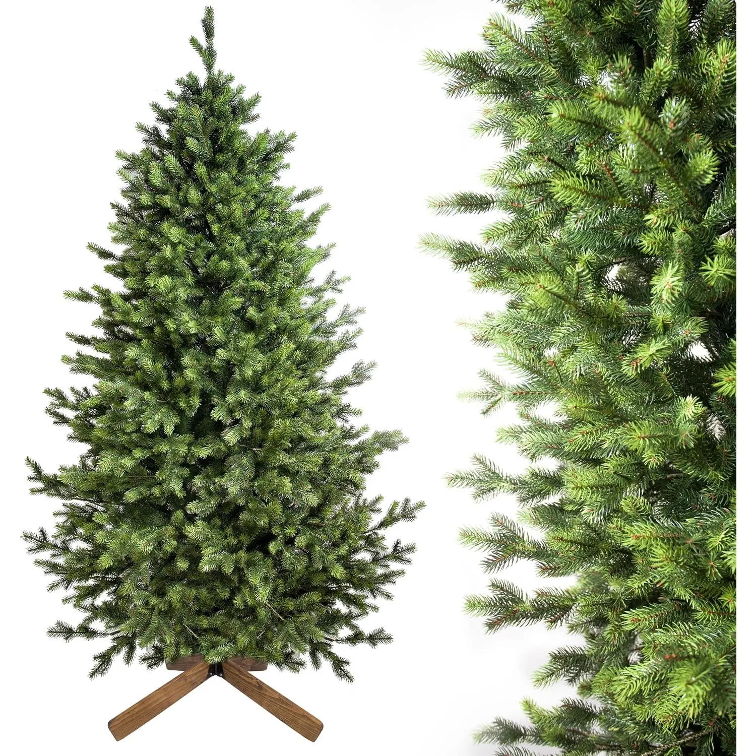 Evergreen Tree® Künstlicher Weihnachtsbaum 150 cm | Naturgetreue 100% Spritzguss Weihnachtsbaum mit Holzständer, Made i…