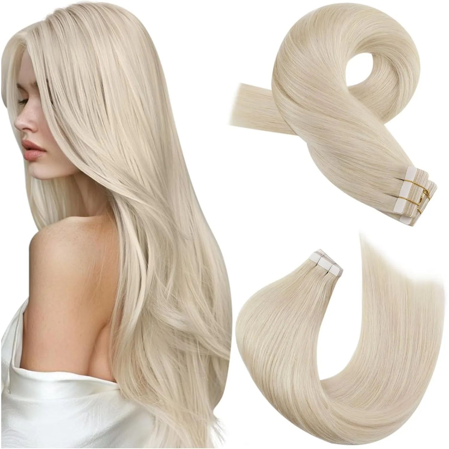 Moresoo Tape Extensions Echthaar Blond 50 cm Unsichtbares 20 Stück 50 g
