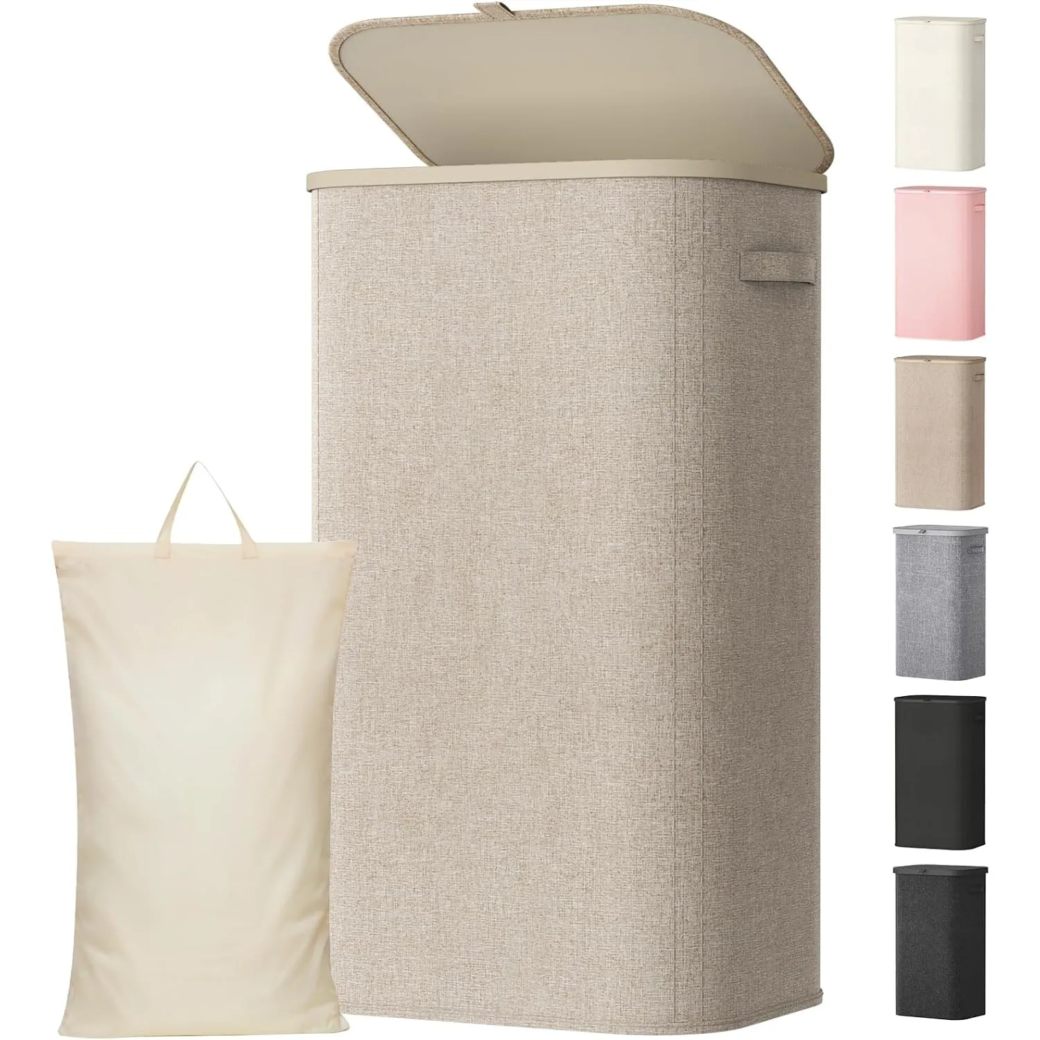 Lifewit 105L Wäschekorb mit Deckel, faltbarer Wäschesammler, Beige