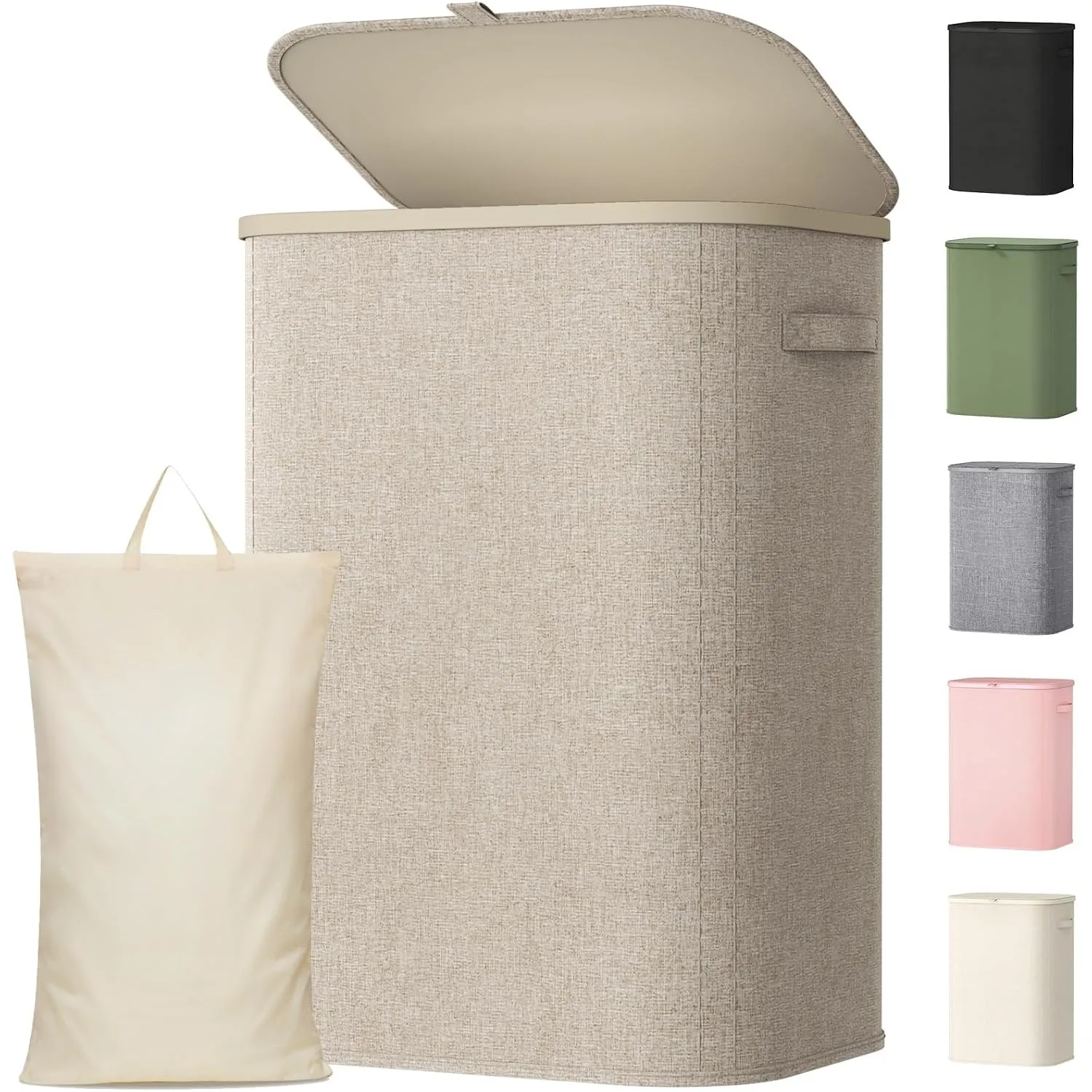 Lifewit 85L Wäschekorb mit Deckel, faltbarer Wäschesammler, Beige