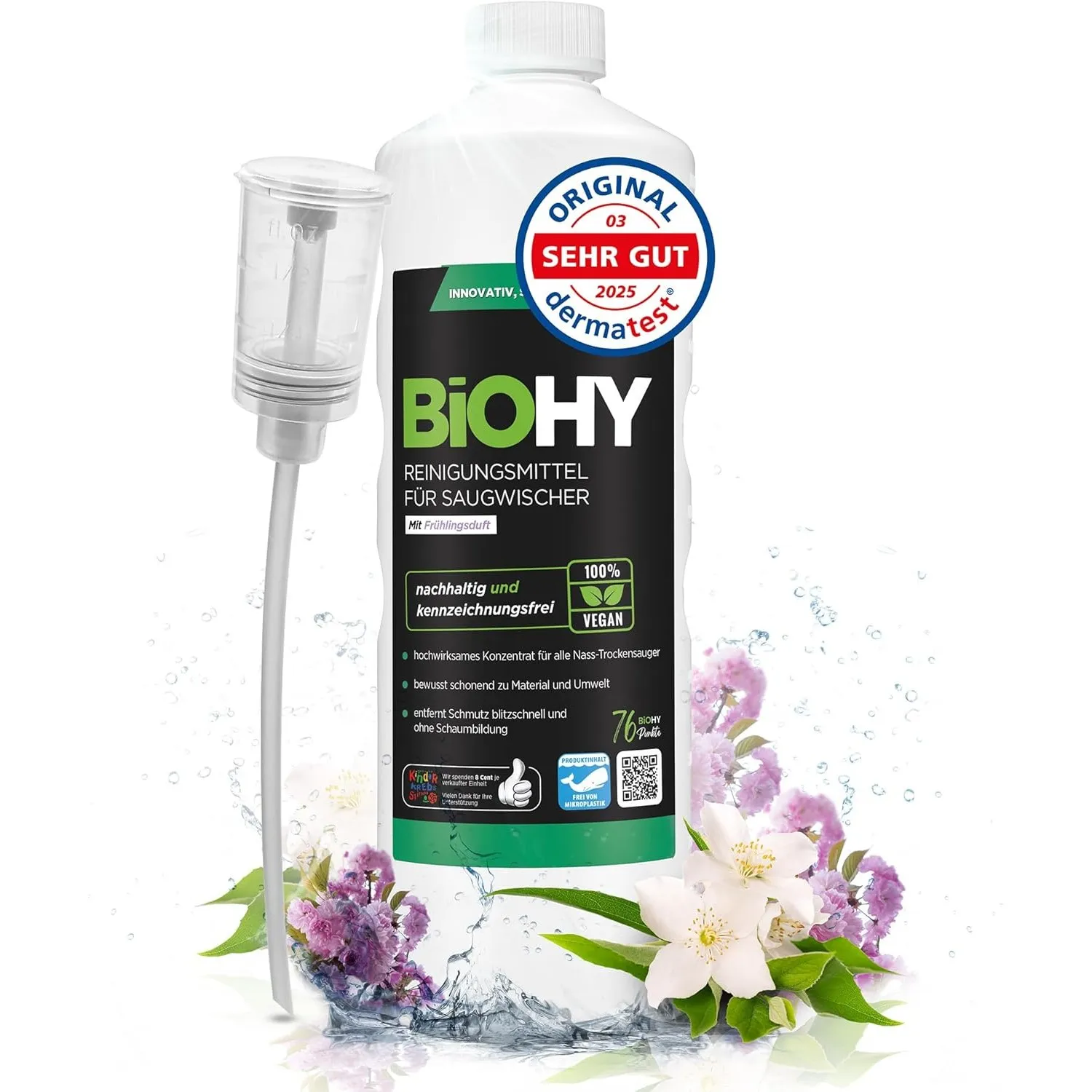 BiOHY Reinigungsmittel für Saugwischer mit Frühlingsduft (1l Flasche) + Dosierer | 1:200 Konzentrat für alle Nass-Trock…