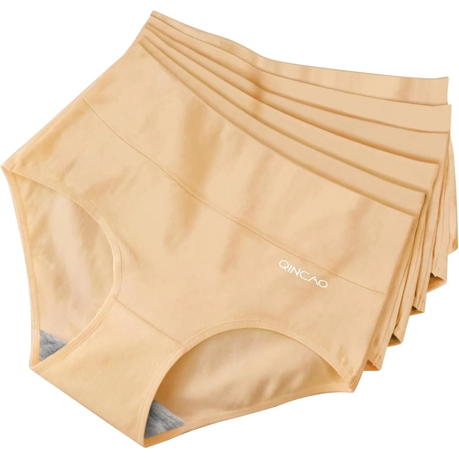 QINCAO Unterhosen Damen, 6er Pack Hohe Taille Slips Baumwolle Unterwäsche, Stretch Atmungsaktiv Panties Weich