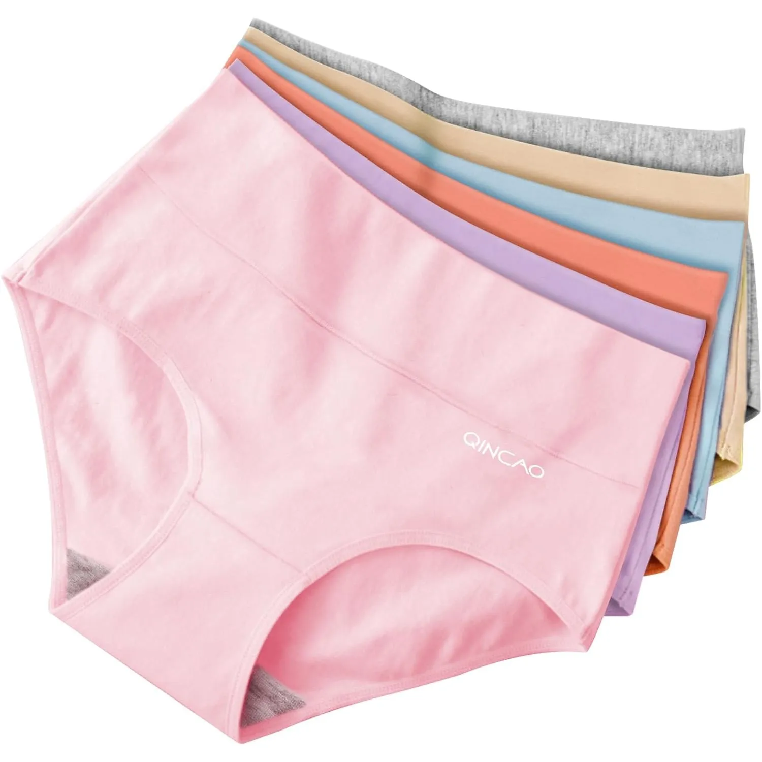 QINCAO Unterhosen Damen, Hohe Taille 6er Pack aus Baumwolle,Atmungsaktiv
