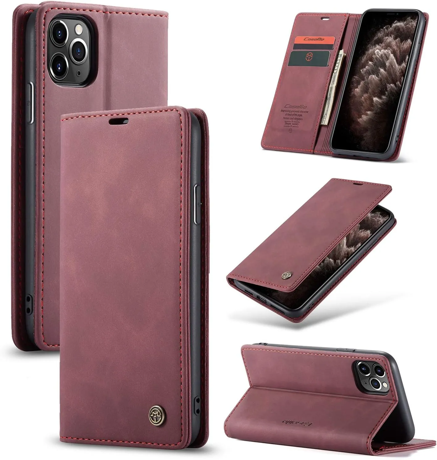 hülle iPhone 11 Pro klapphülle Premium Lederhülle Weiches Vintage-Nubukleder Faltbare Ständer Schutzhülle Kartenfach St…