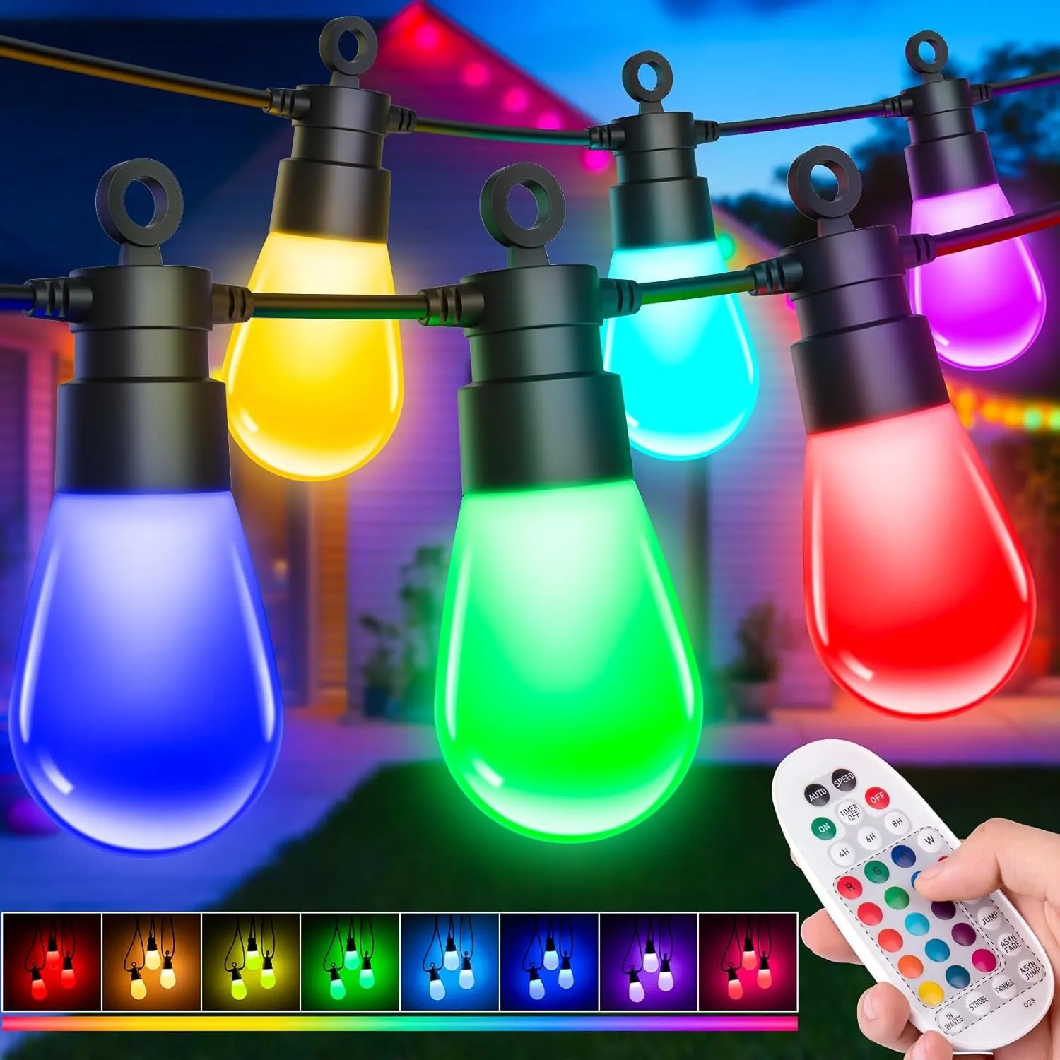 LED Lichterkette Außen Strom Weihnachten - 21M Bunt RGB Farbwechsel Glühbirnen IP65 Wetterfest Outdoor Fernbedienung Re…