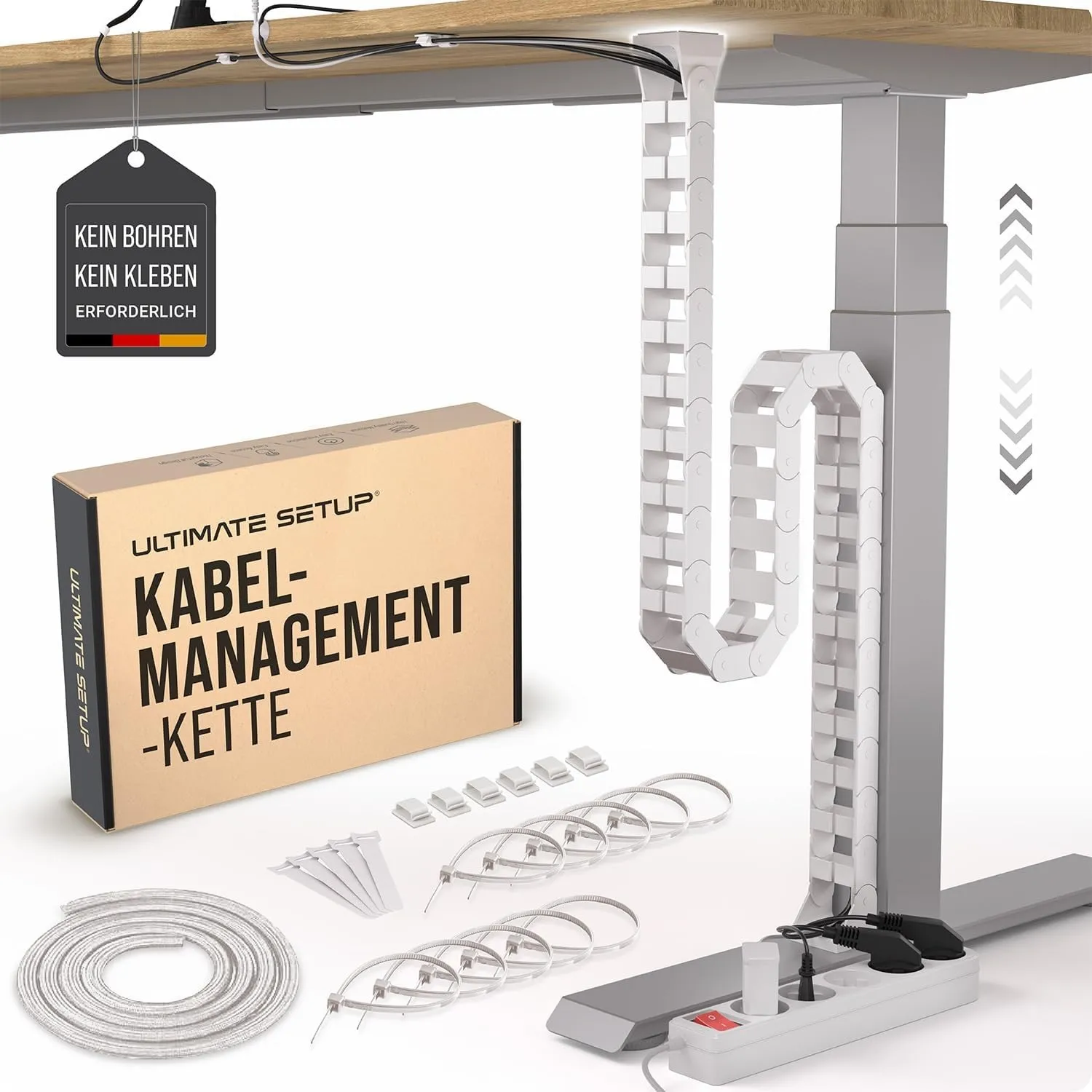 Kabelführung Schreibtisch - Flexible Kabelschlange, Kabelkette (Weiß)