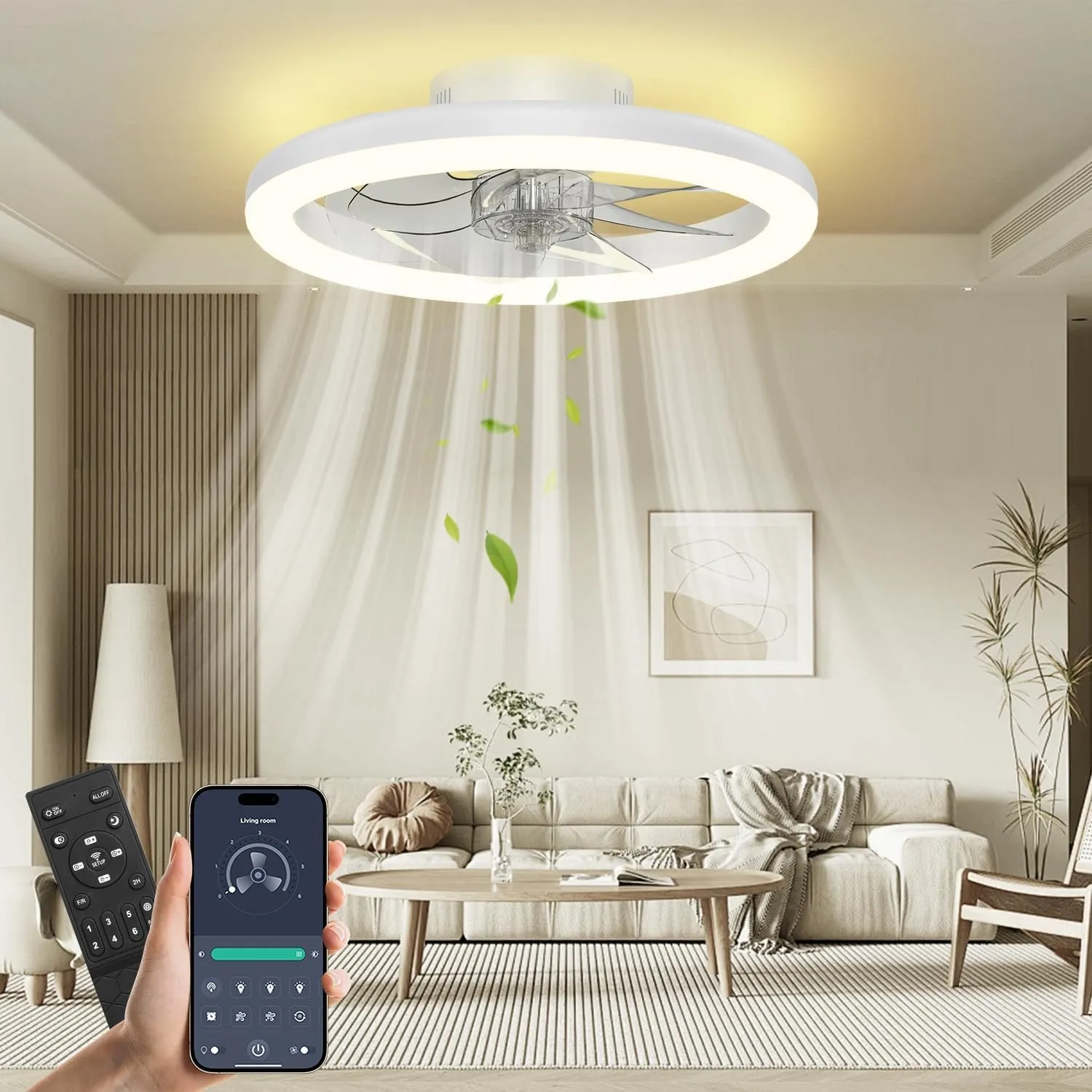 Nalezuns Deckenventilator mit Beleuchtung, 40cm LED Dimmbar Deckenbeleuchtung, App und Fernbedienung, Esszimmer lampe m…