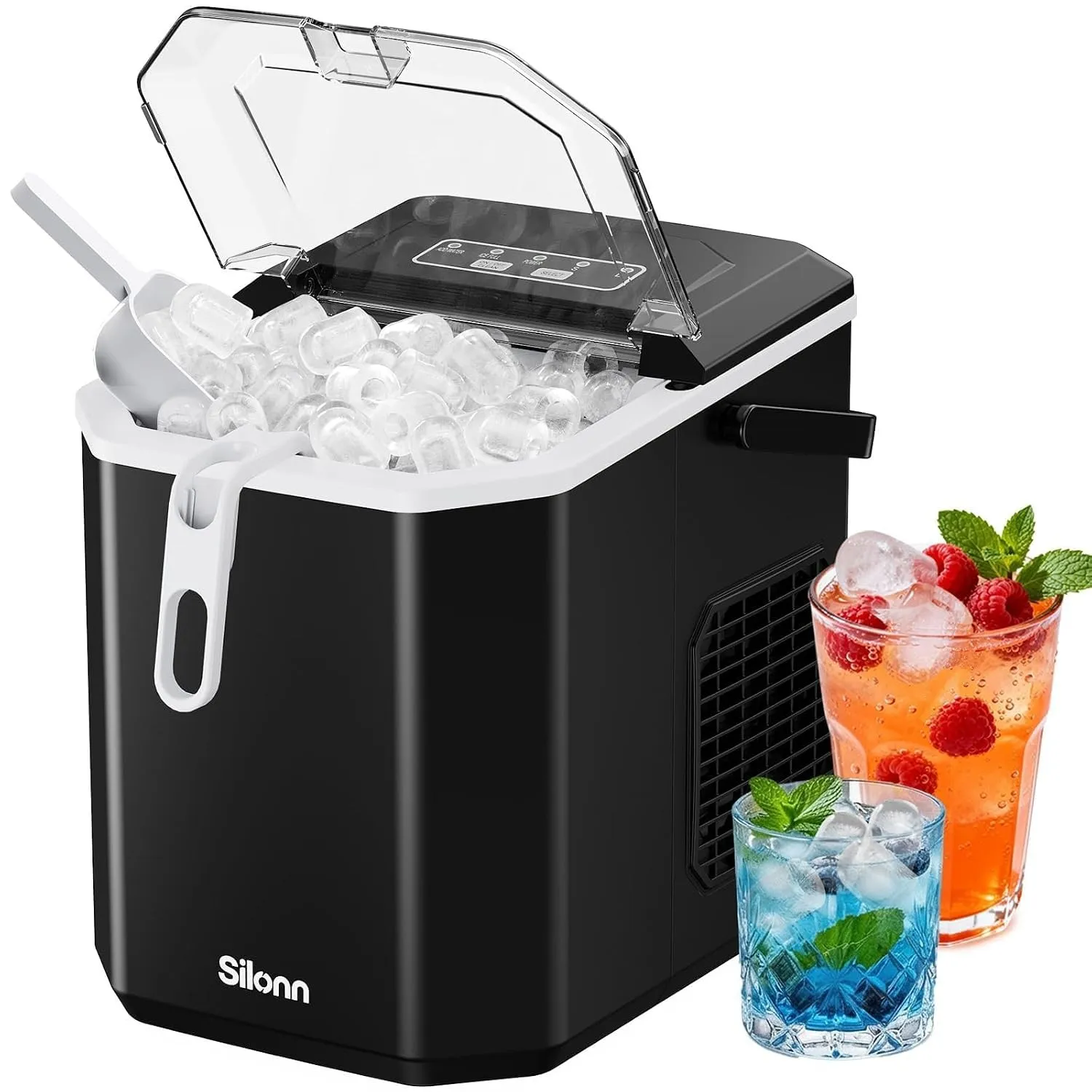 Silonn Eiswürfelmaschine mit Griff-Eiswürfelkorb – Tragbar & Selbstreinigend, Mini Ice Maker 9 Eiswürfel/6 Min. 12 KG/T…