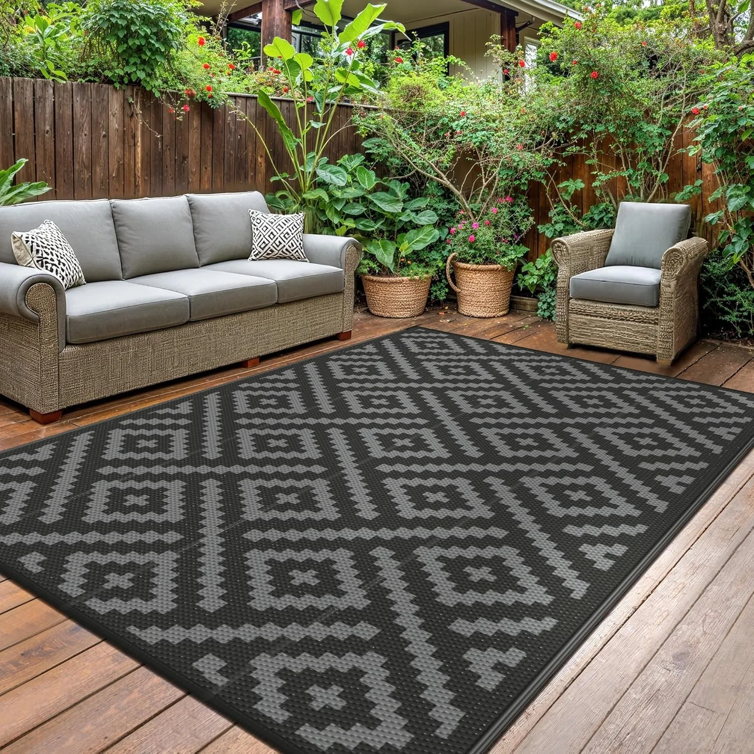 GENIMO Outdoor Teppich Wendbar – Wetterfest, UV-Beständig, Wasserdicht – Für Terrasse, Balkon, Garten, Camping, Picknic…