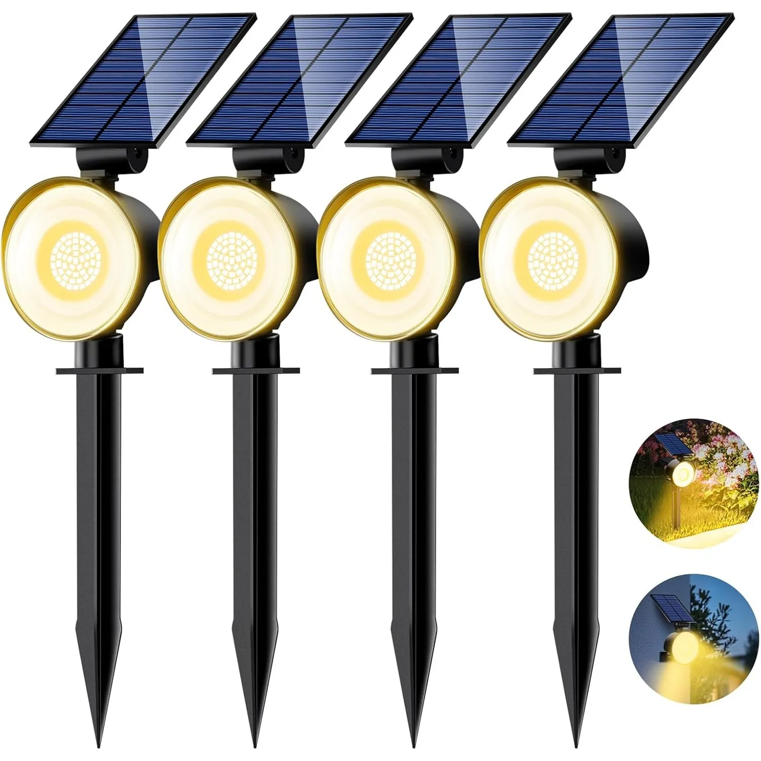 nipify Solarlampen für Außen Garten, 4 Stück 53 LED Solar Strahler Gartenleuchten IP65 Wasserdicht, 3 Helligkeit Warmwe…