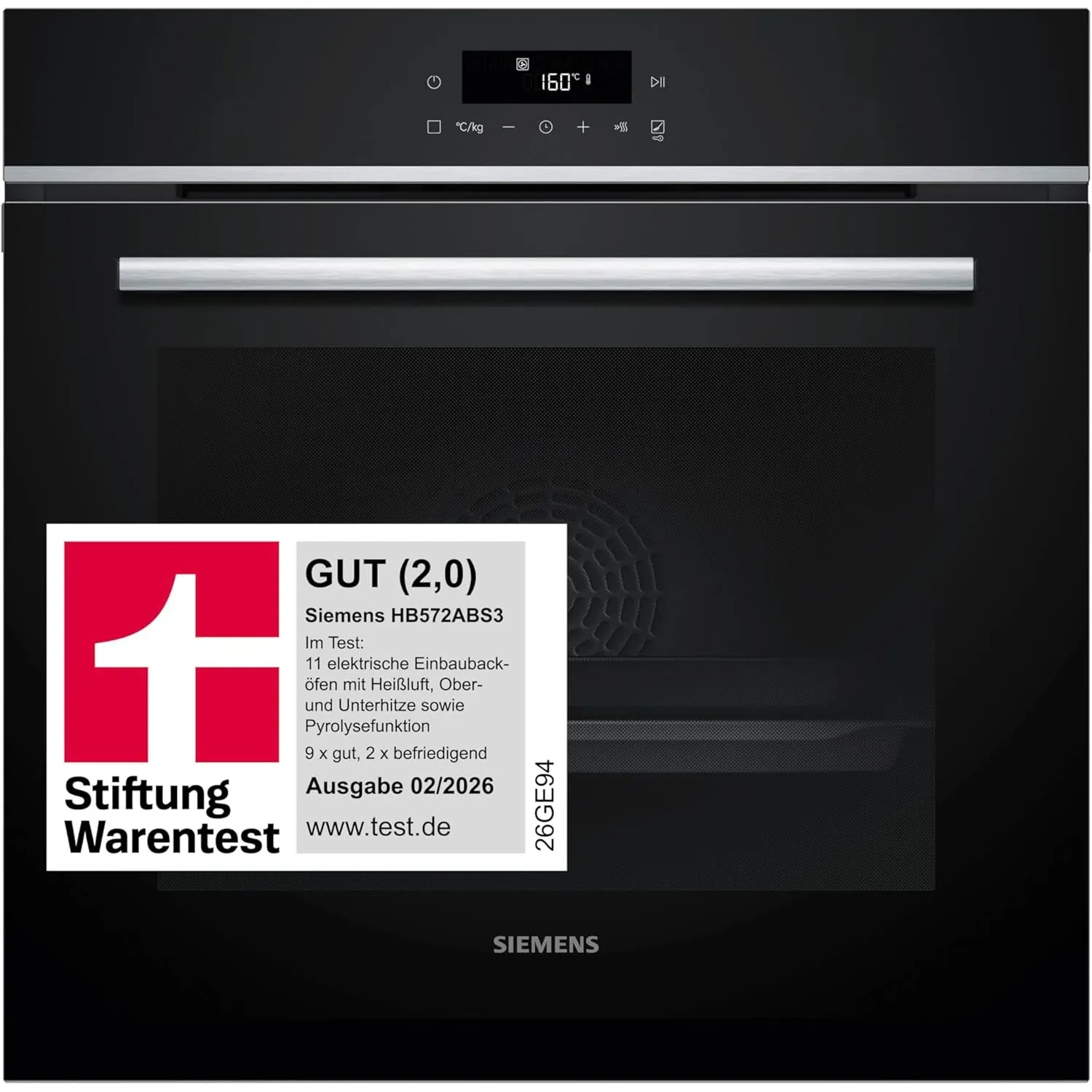 Siemens HB572ABS3, Stiftung Warentest GUT (2,0)*, iQ300 Einbau-Backofen 60x60 cm, Air Fry, Pyrolyse Selbstreinigung, LE…