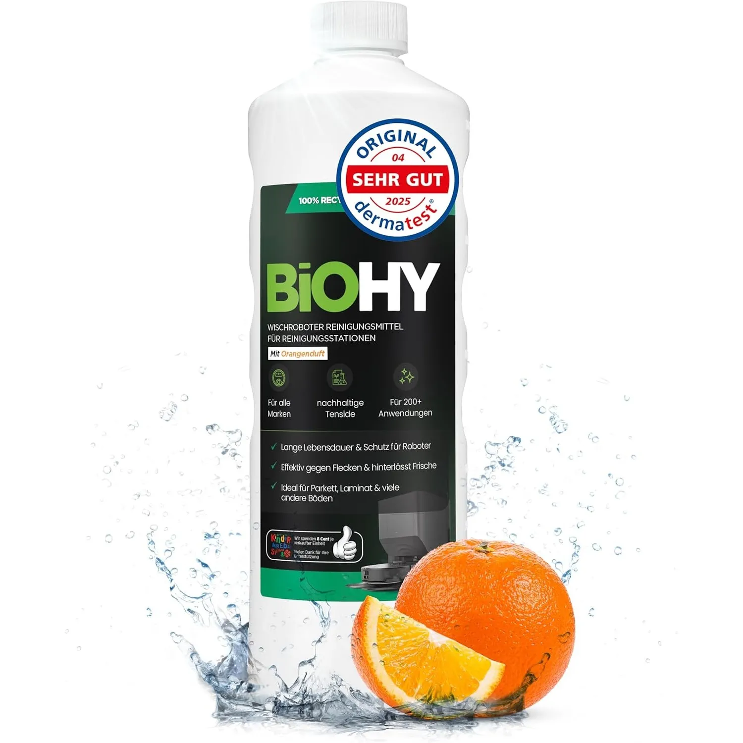 BiOHY Wischroboter Reiniger für Station mit Orangenduft (1L) | Bodenreiniger Wischroboter & Reinigungsmittel für Saugwi…