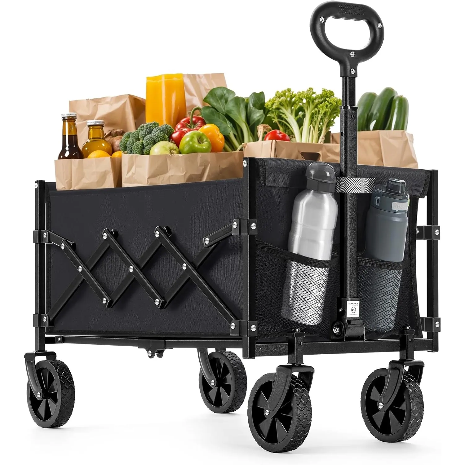 SONGMICS Kleiner Handwagen faltbar, Gartenwagen, kompakt, mit Griff, mit 4 verstärkten Rollen, Davon 2 Universalräder, …