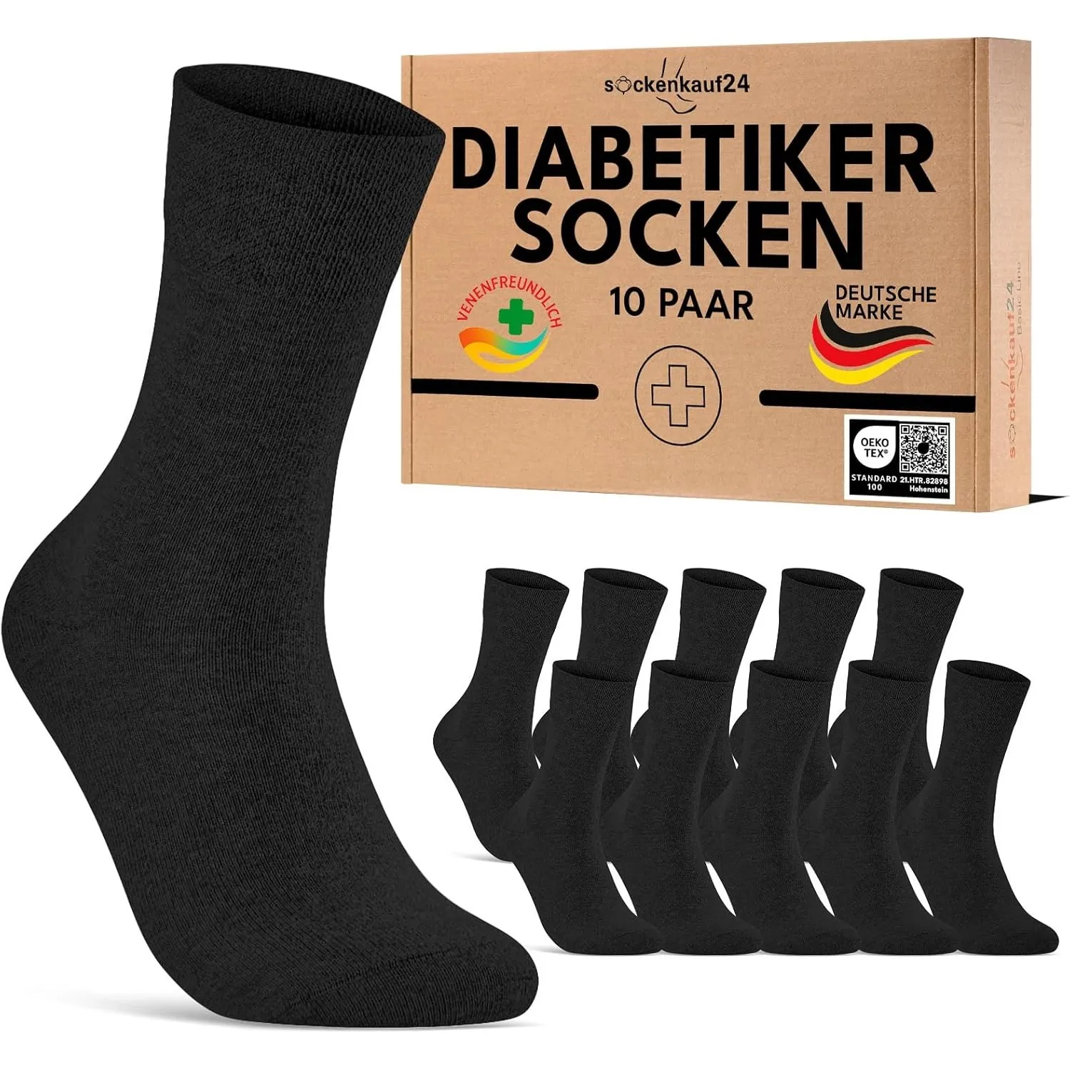 sockenkauf24 10 Paar Diabetikersocken für Herren & Damen ohne Gummibund & ohne Naht aus Baumwolle Diabetiker Socken mit…
