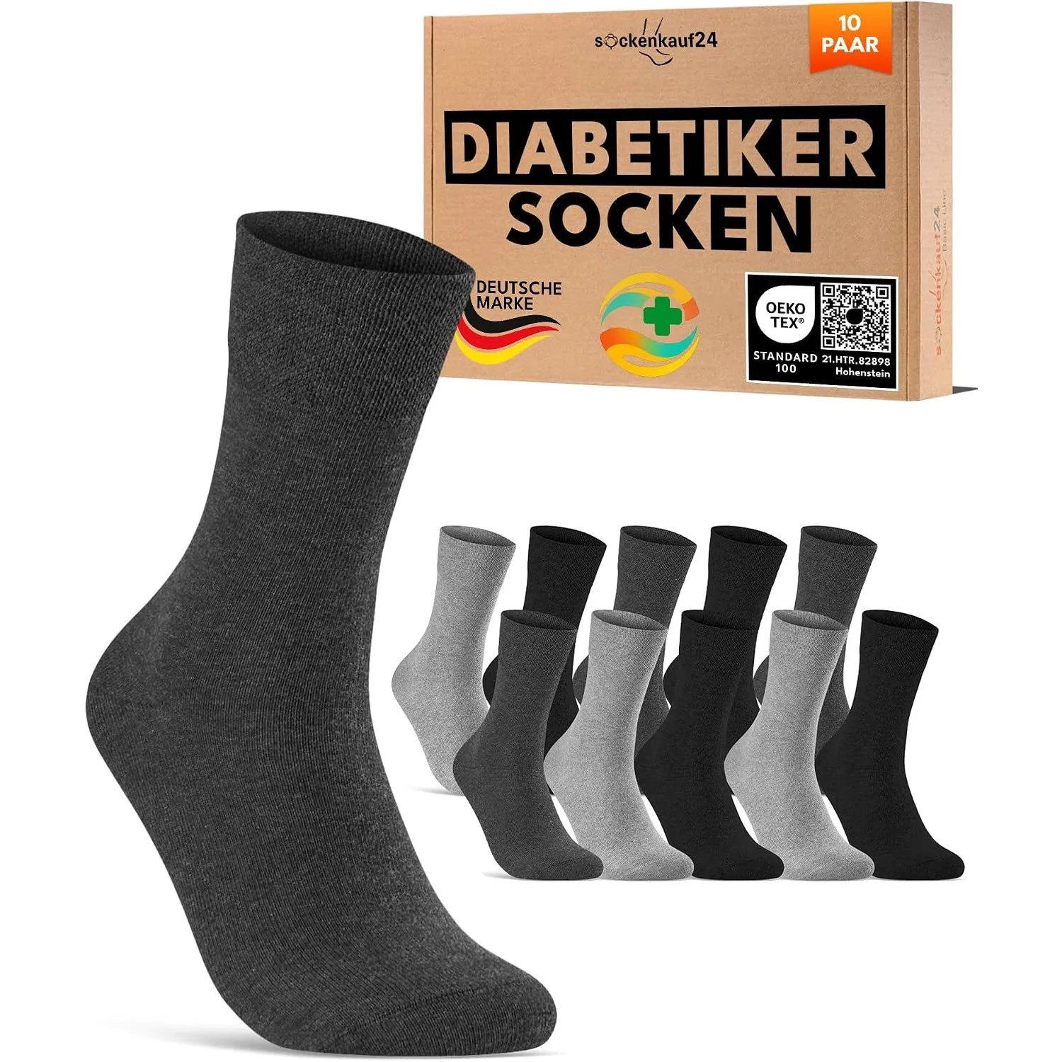 sockenkauf24 10 Paar Diabetikersocken für Herren & Damen ohne Gummibund & ohne Naht aus Baumwolle Diabetiker Socken mit…