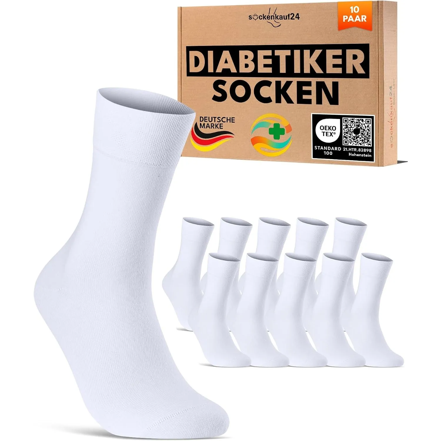 sockenkauf24 10 Paar Diabetikersocken für Herren & Damen ohne Gummibund & ohne Naht aus Baumwolle Diabetiker Socken mit…
