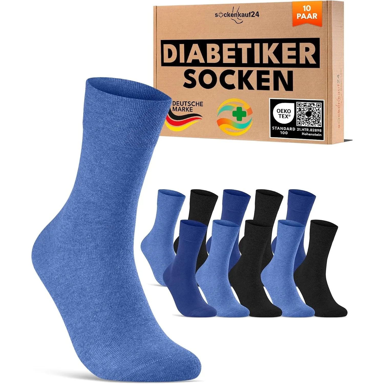 sockenkauf24 10 Paar Diabetikersocken für Herren & Damen ohne Gummibund & ohne Naht aus Baumwolle Diabetiker Socken mit…
