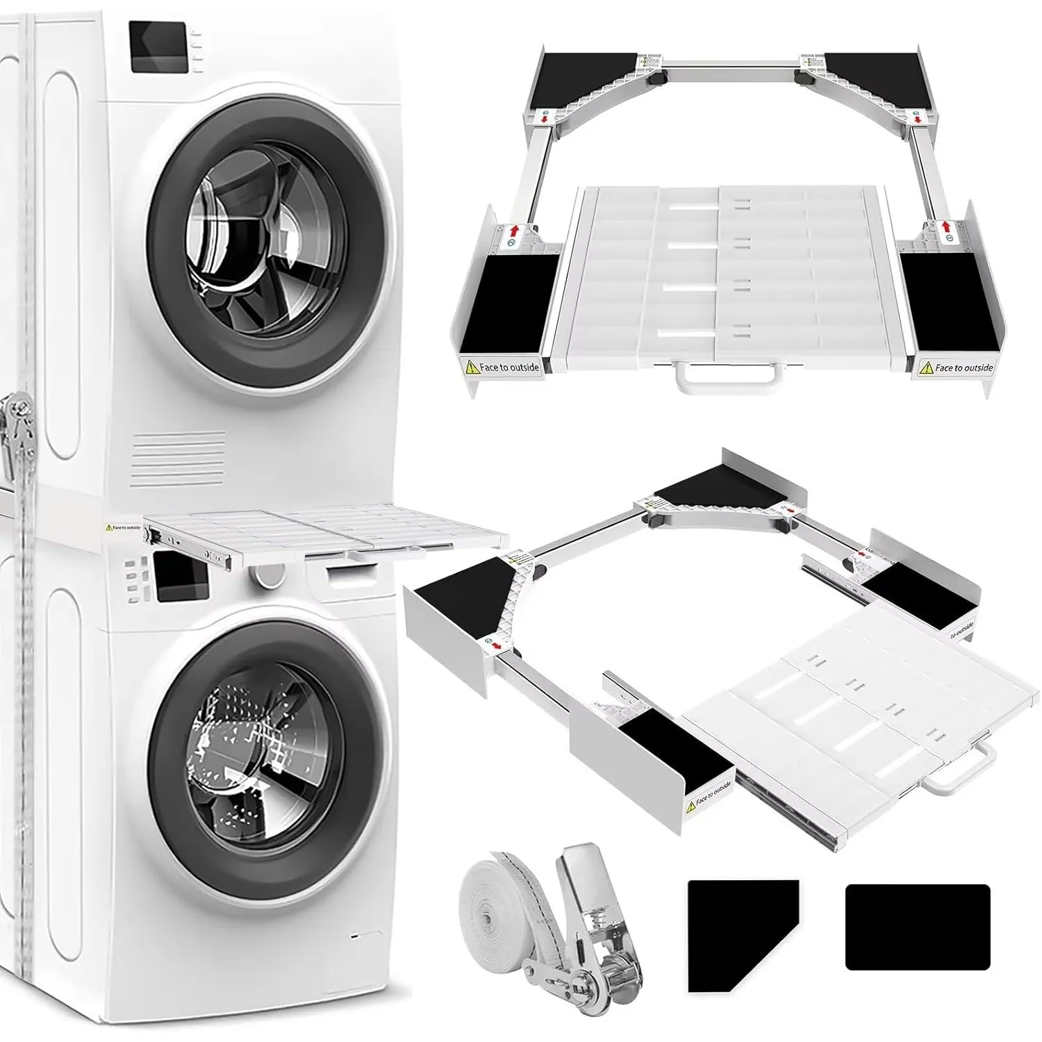 NIUXX Universal Zwischeneinbaurahmen Set für Waschmaschine und Trockner | Waschmaschinen Verbindungsrahmen Kit mit Rega…