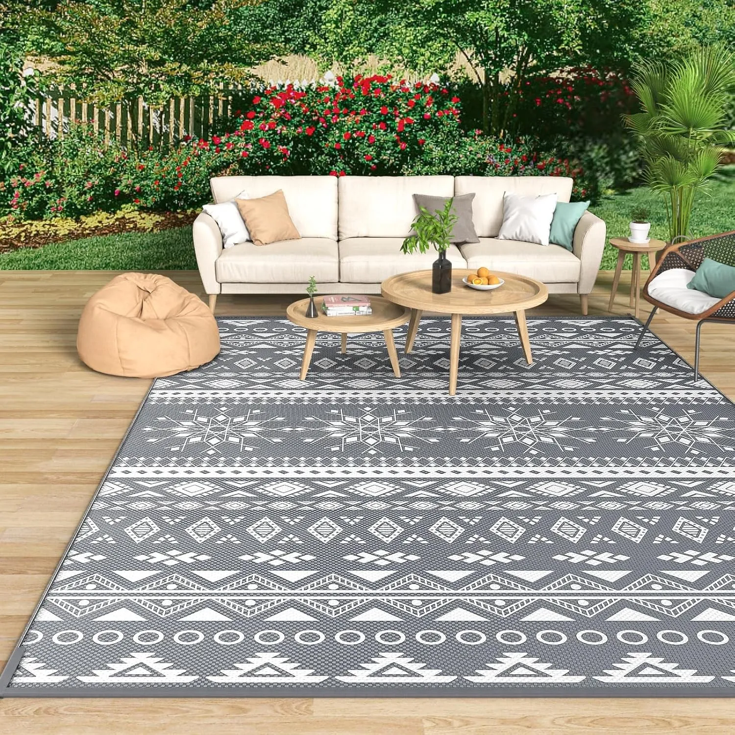 MOKANI Outdoor Teppich Wetterfest 240x300cm, Kunststoff Camping Teppich | Terrasse Matte UV-beständige Outdoorteppich R…