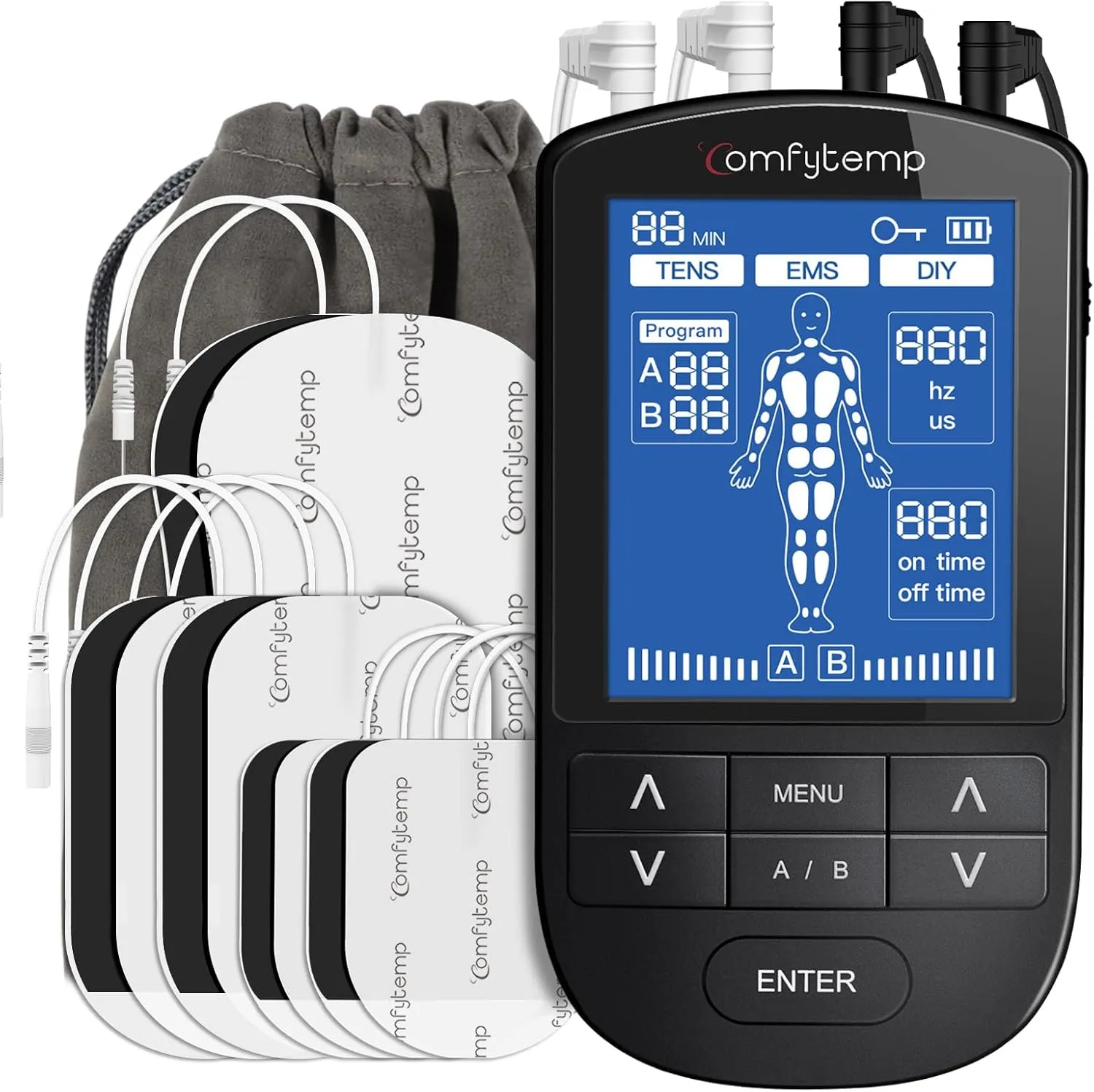 Comfytemp 4 Kanäle 8 Elektroden TENS/EMS/DIY Gerät Schmerztherapie mit 24 Modi, Massage für Arm,Bein,Rücken,Schulter,Na…