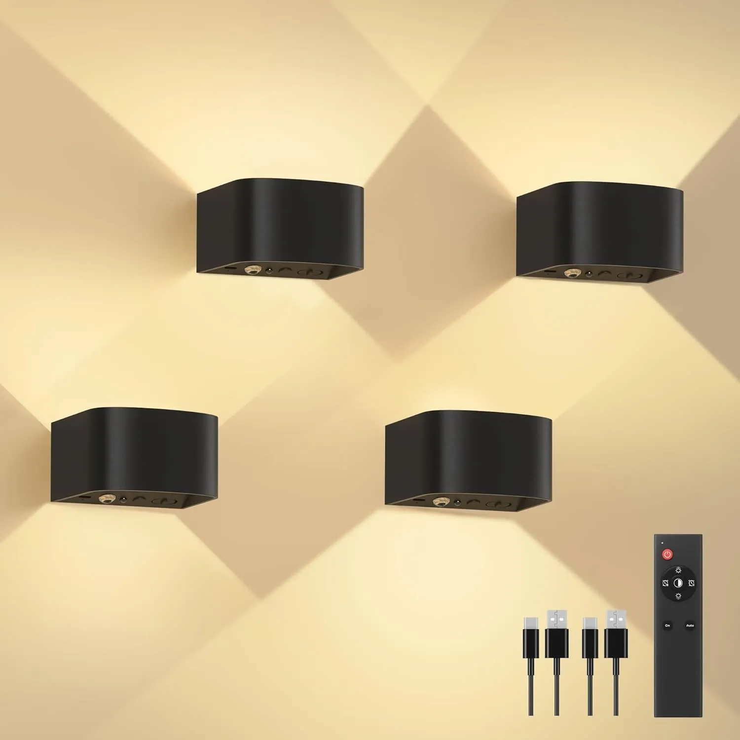 FULEN 4 Stück Akku Wandlampe Innen mit Bewegungssensor,Fernbedienung 3 Farben Wandlicht Up and Down Innen LED Wandleuch…