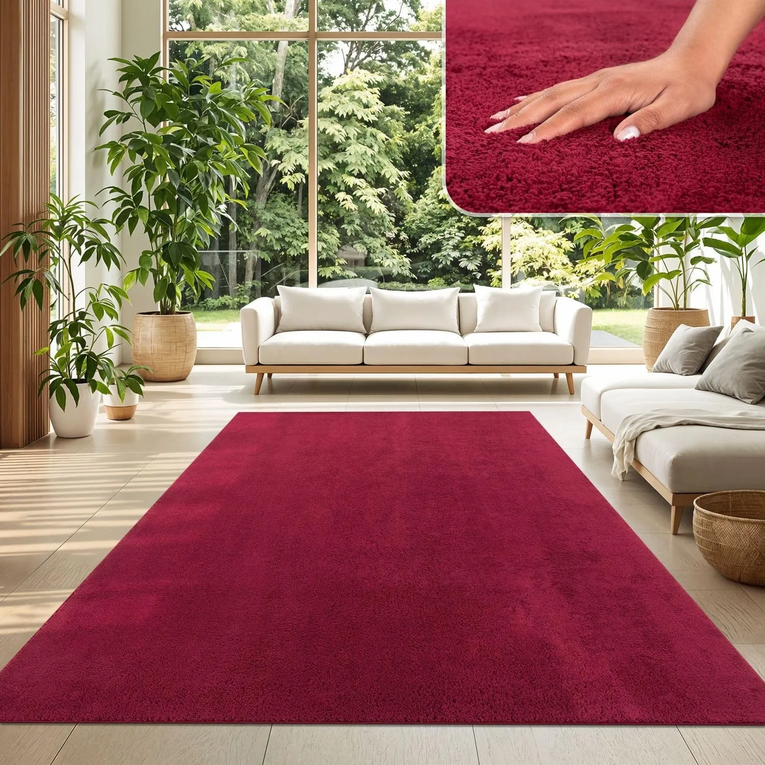 TT Home Teppich Wohnzimmer Rot 140x200 cm, Waschbar & Kurzflor