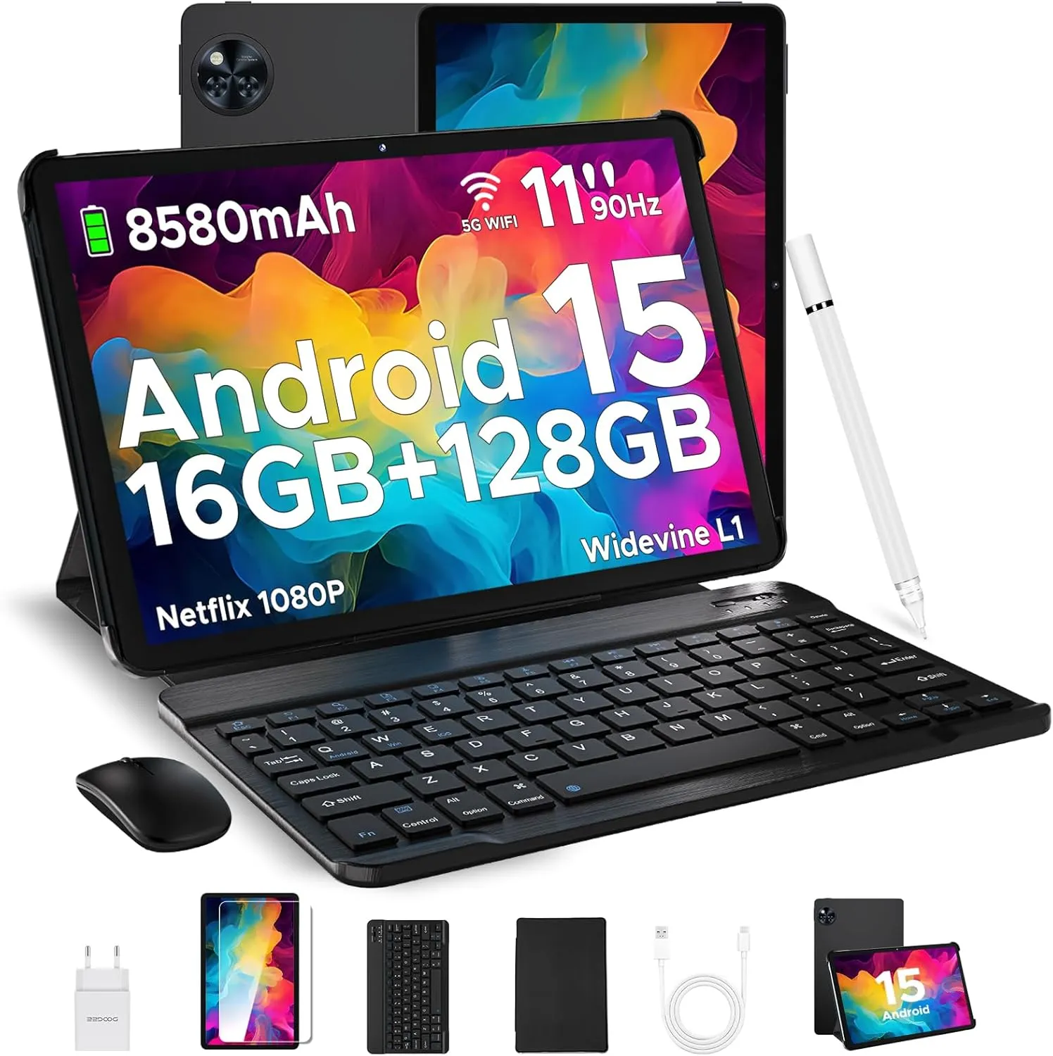 DOOGEE U11 2025 Neueste Android 15 Tablet 11 Zoll 16GB+128GB (2TB TF) Widevine L1 Gaming Tablets, 8580mAh, Octa-Core, 2.4G+5G WiFi, 13MP+5MP, Tablet mit Tastatur, Maus, Stift, Hülle und Schutzfolie