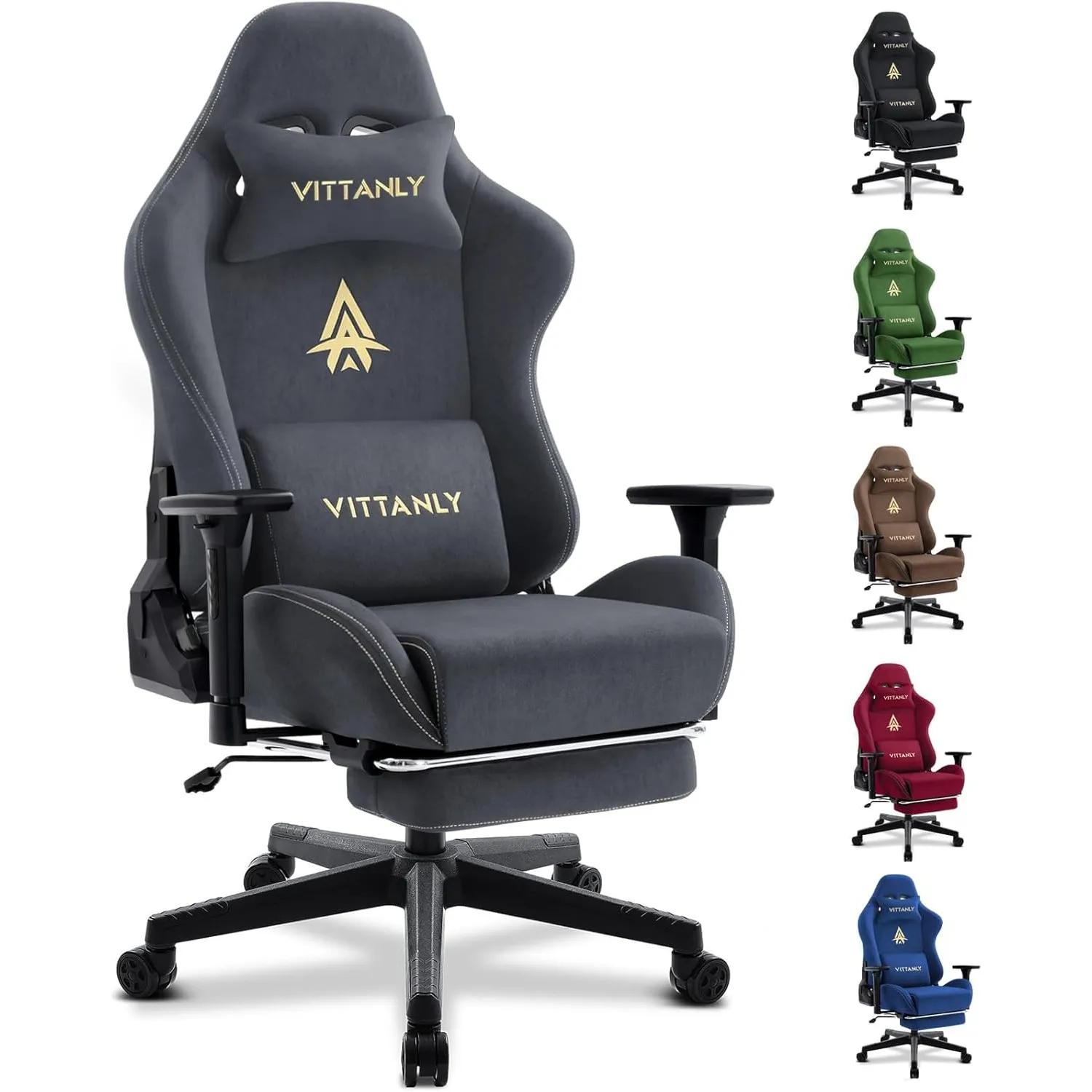 Vittanly Luxuriöser Wildlederimitat Gaming Stuhl, Bürostuhl, Grau