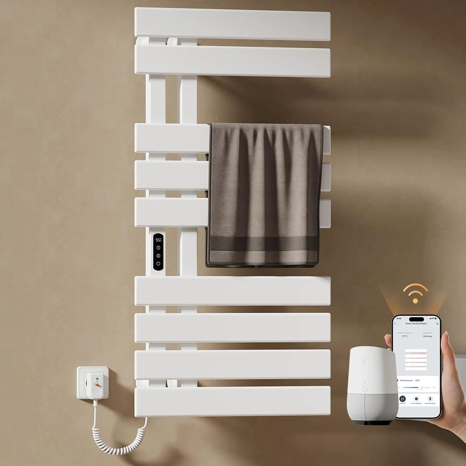 EMKE Elektrischer Handtuchheizkörper 1000x500 mm, Handtuchwärmer mit WiFi-App-Steuerung, Timer & Thermostat, Badheizkör…